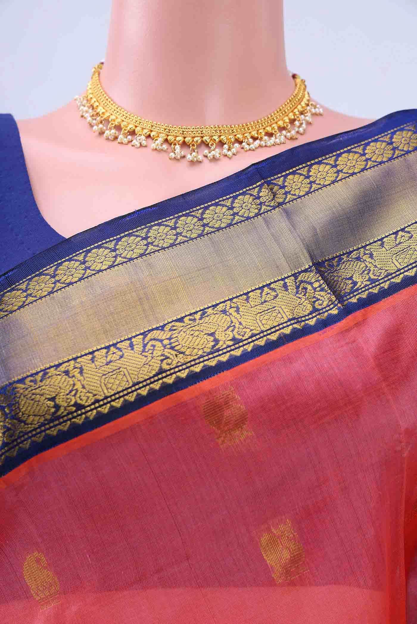 Peach Coimbatore Silk Cotton Saree