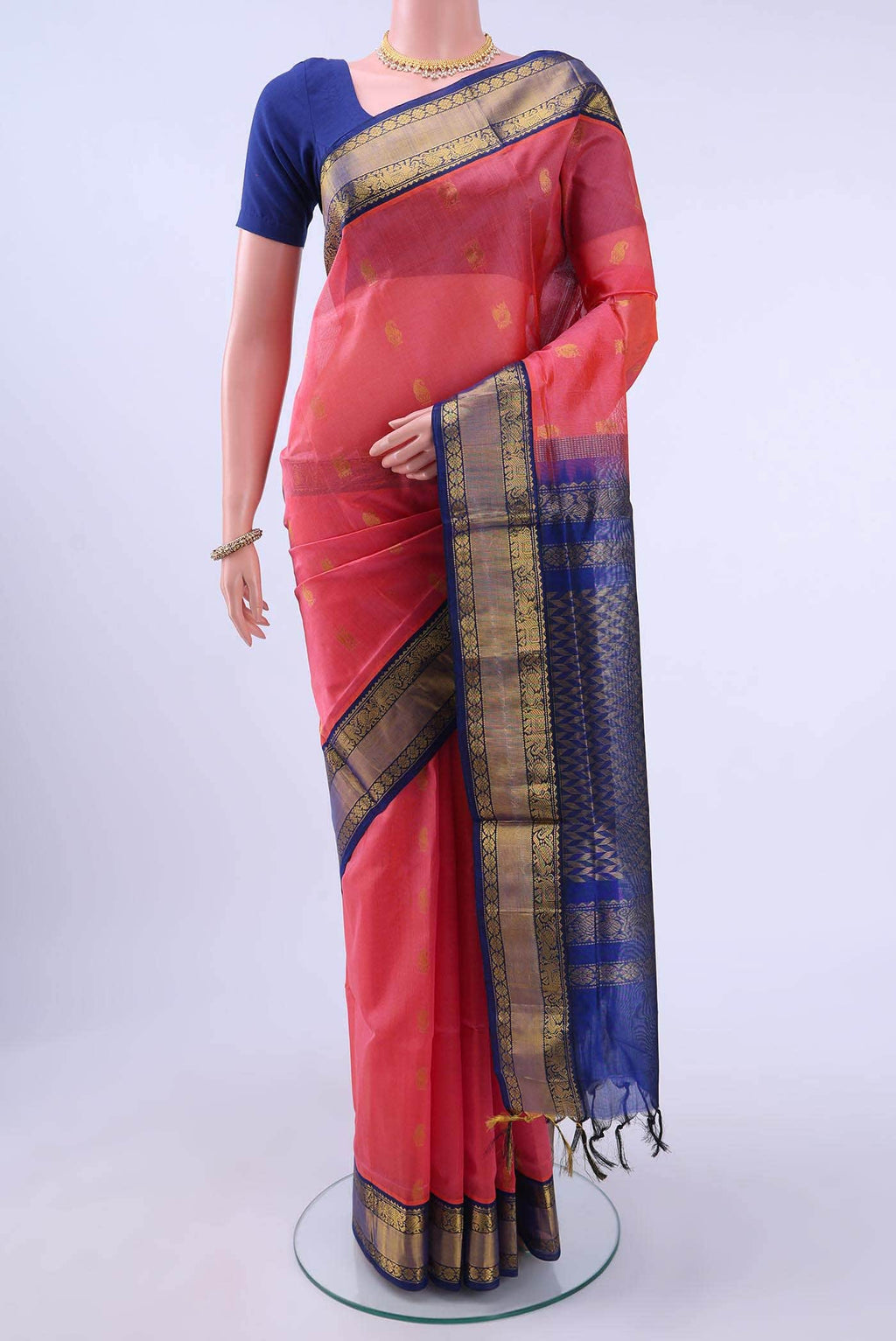 Peach Coimbatore Silk Cotton Saree