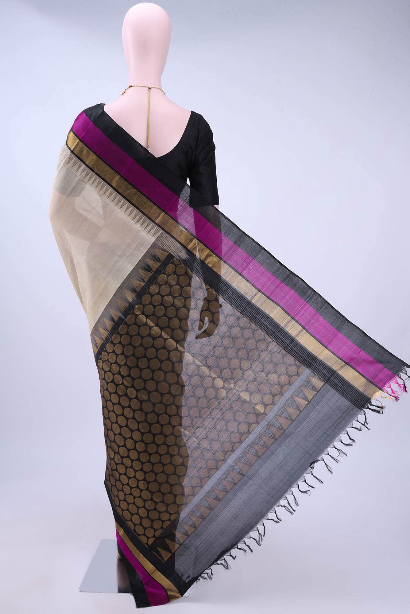 Beige Silk Cotton Saree