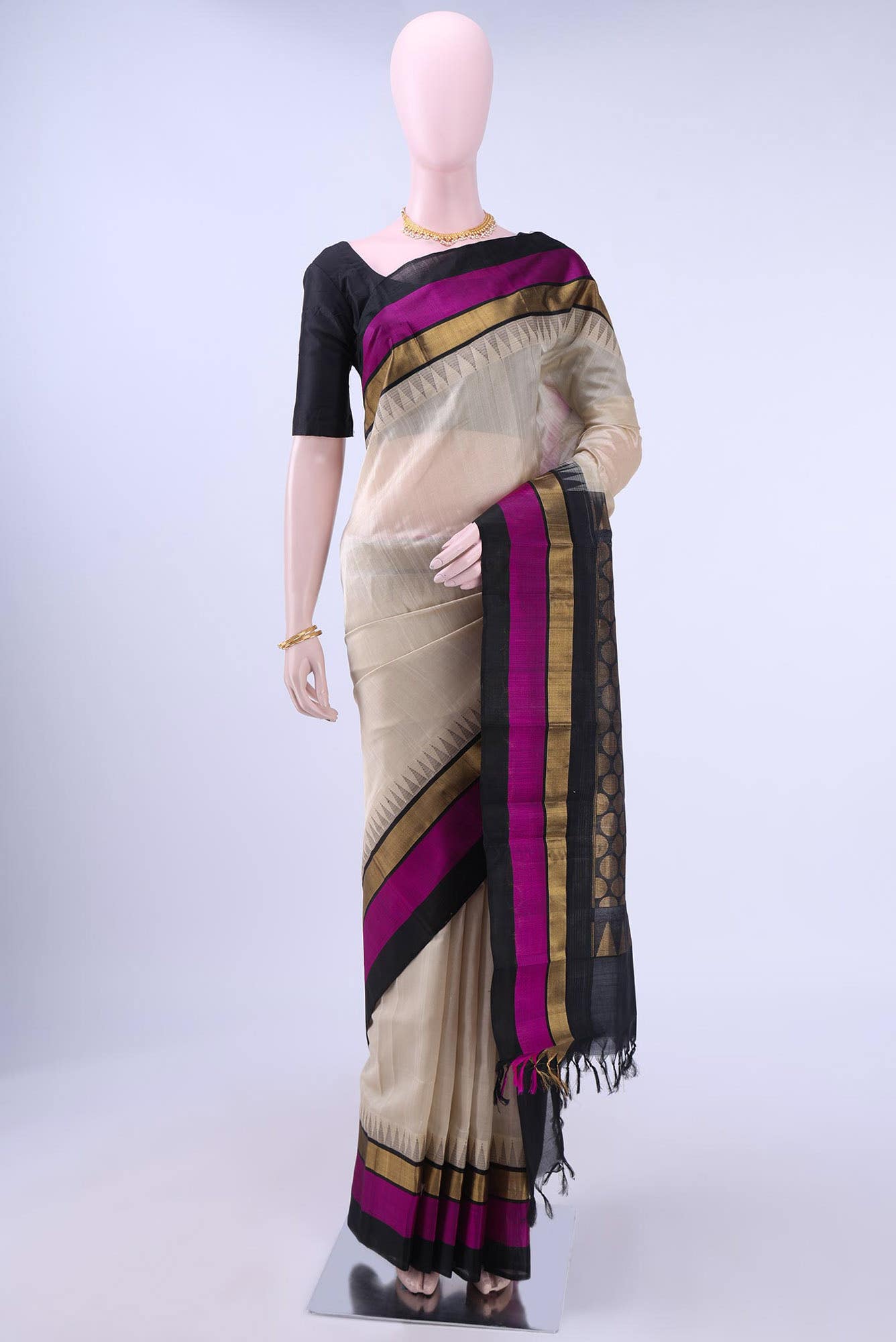 Beige Silk Cotton Saree