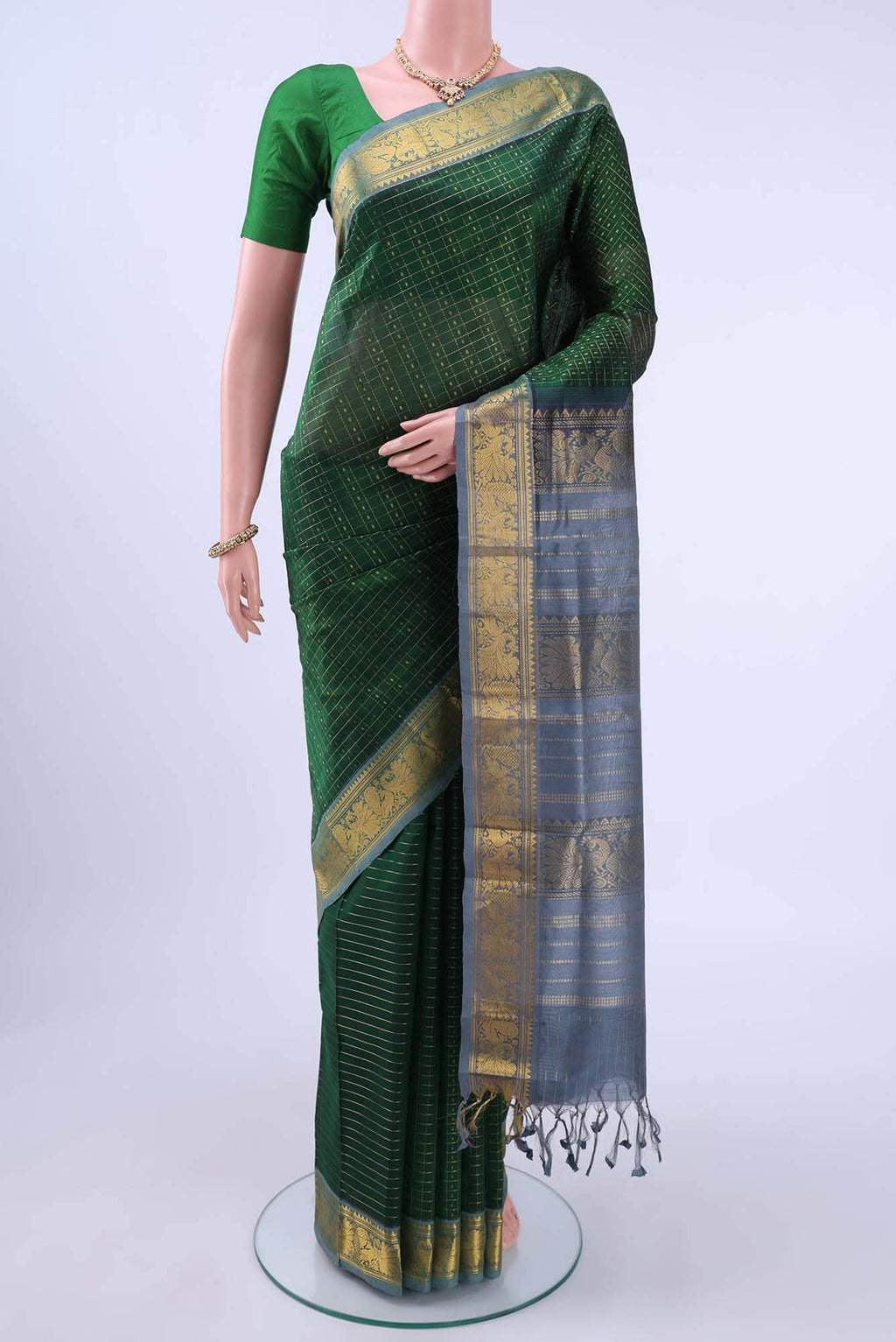 Bottle Green Silk Cotton Saree