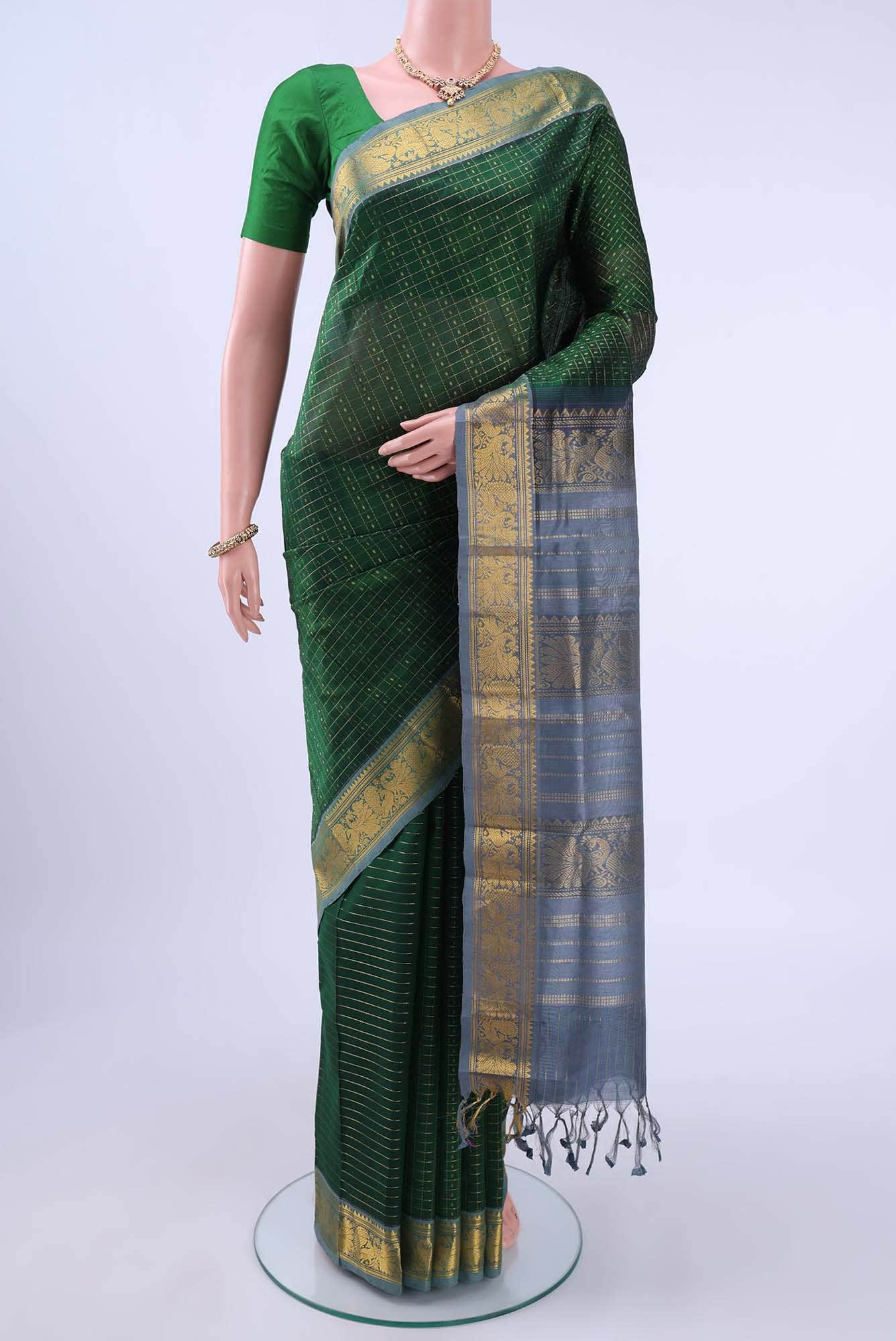 Bottle Green Silk Cotton Saree