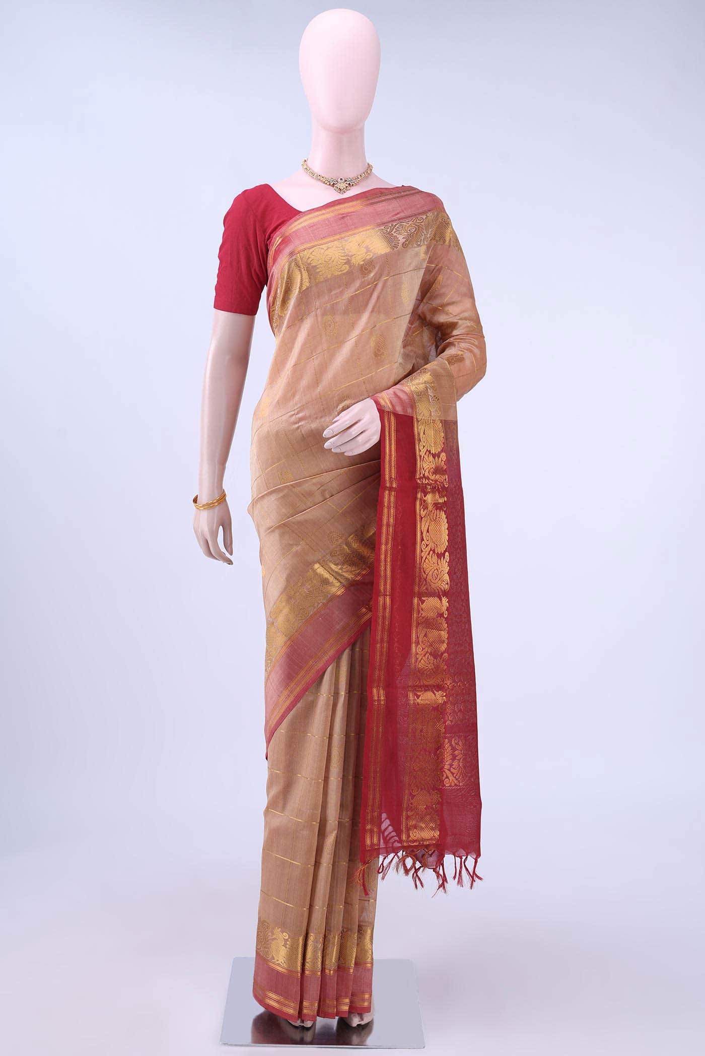 Beige Silk Cotton Saree