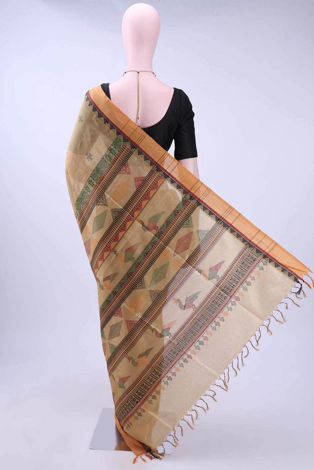 Dark Beige Silk Cotton Saree