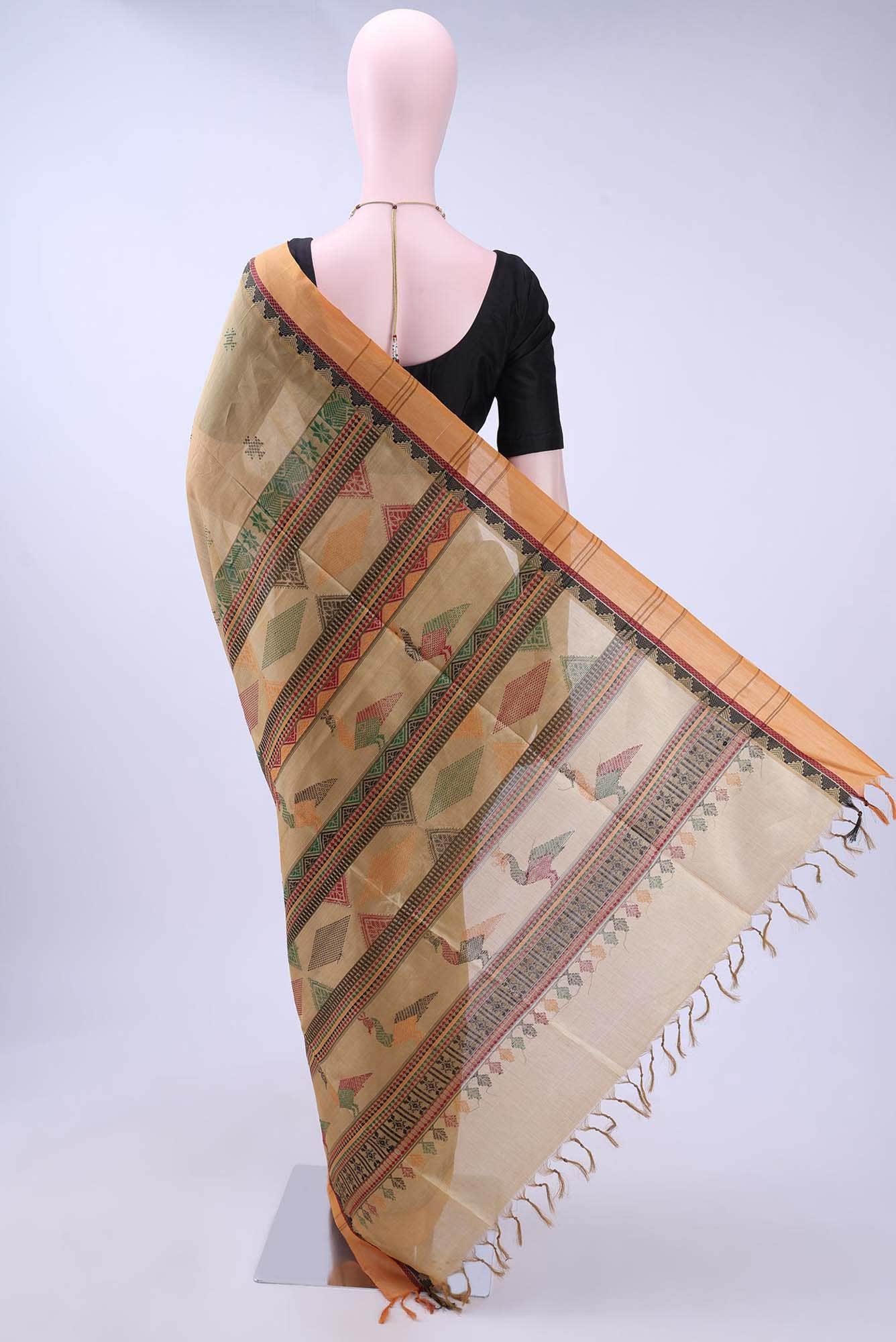 Dark Beige Silk Cotton Saree