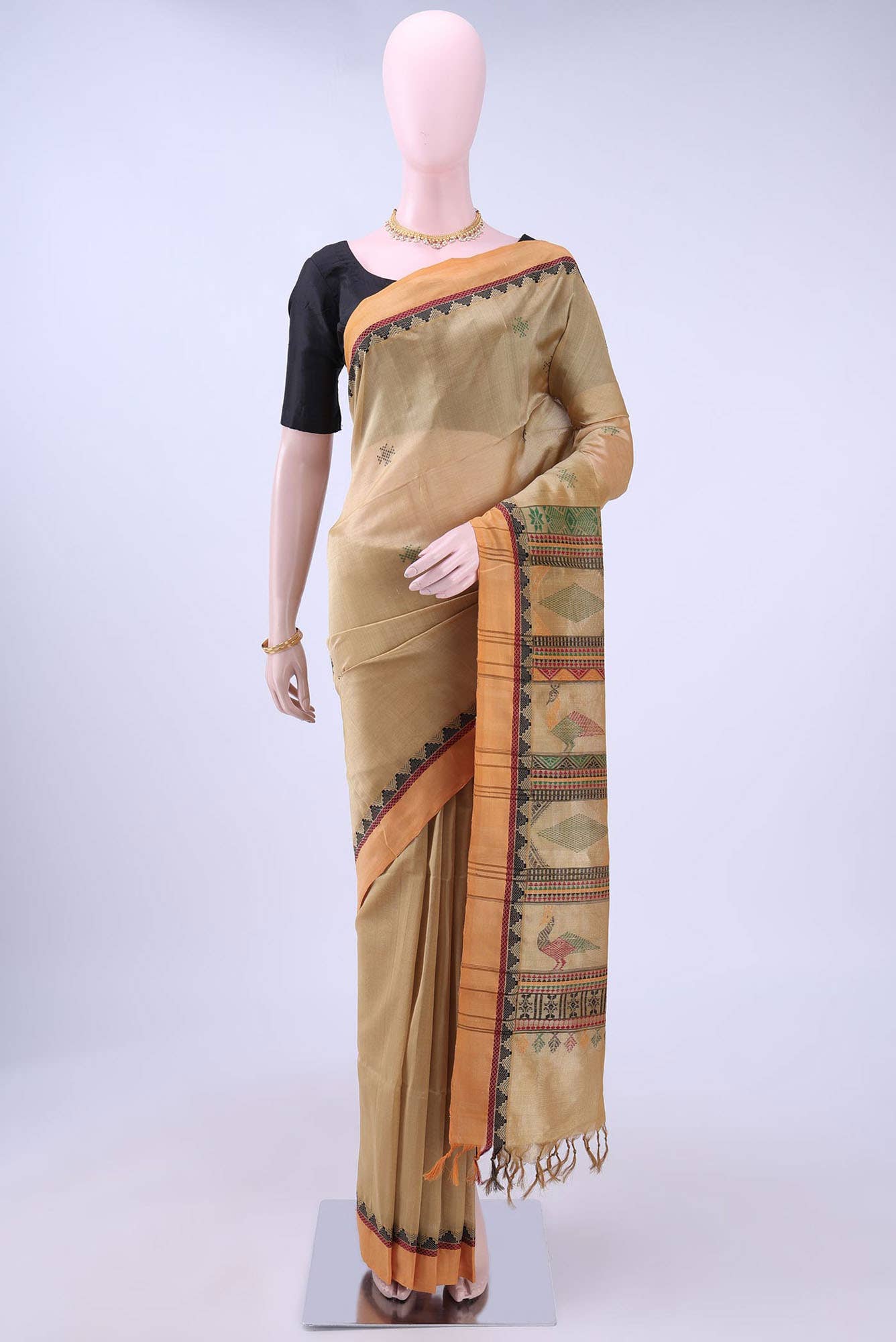 Dark Beige Silk Cotton Saree