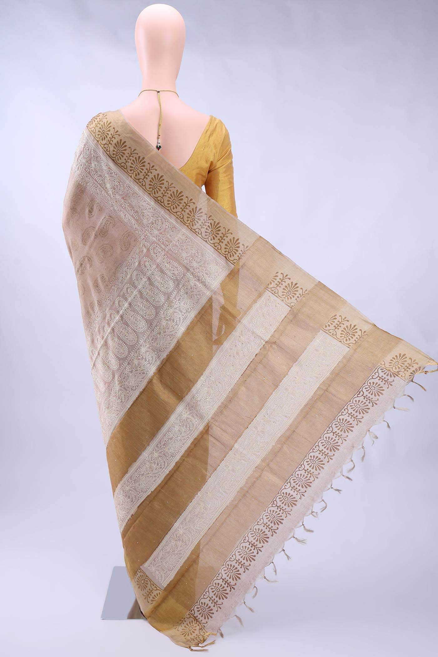 Beige Tussar Saree