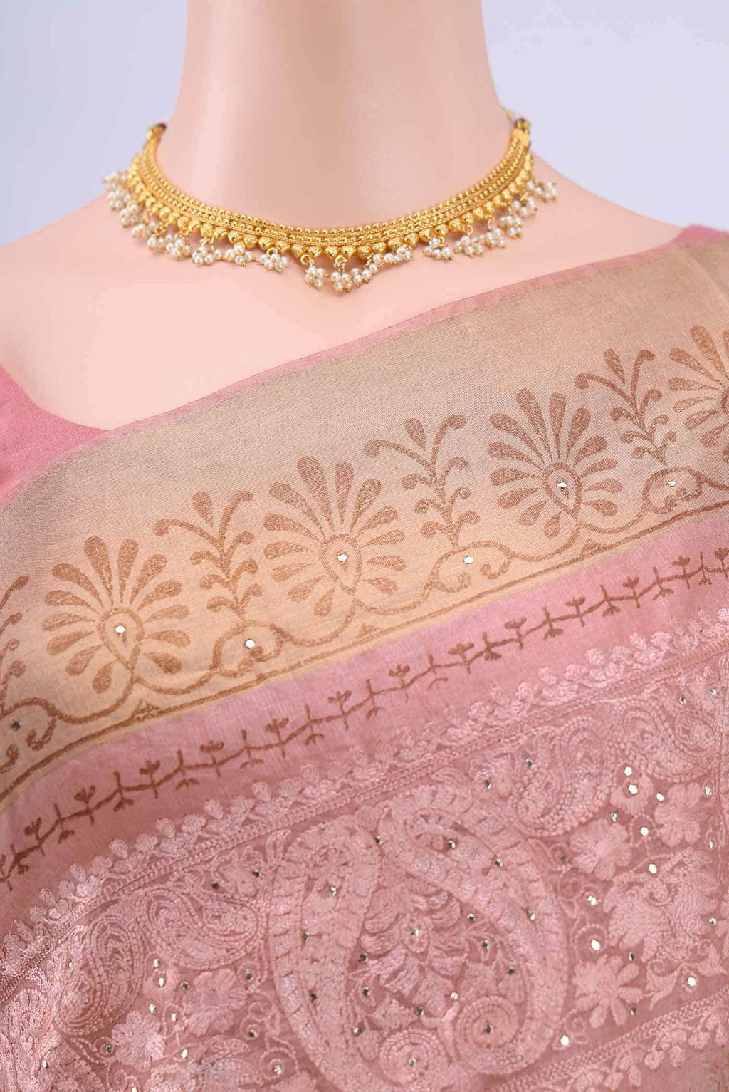 Peach Tussar Silk Saree