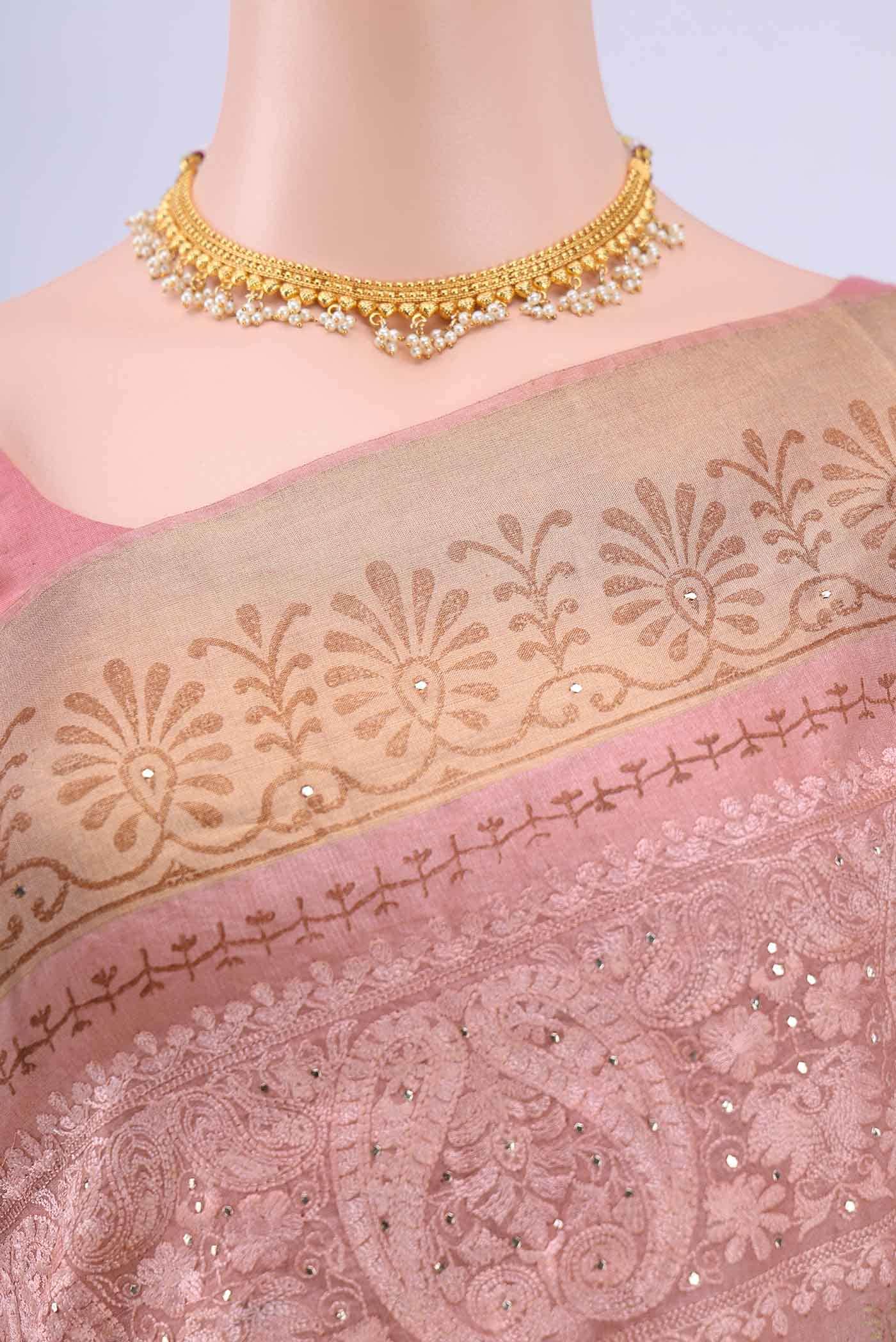 Peach Tussar Silk Saree