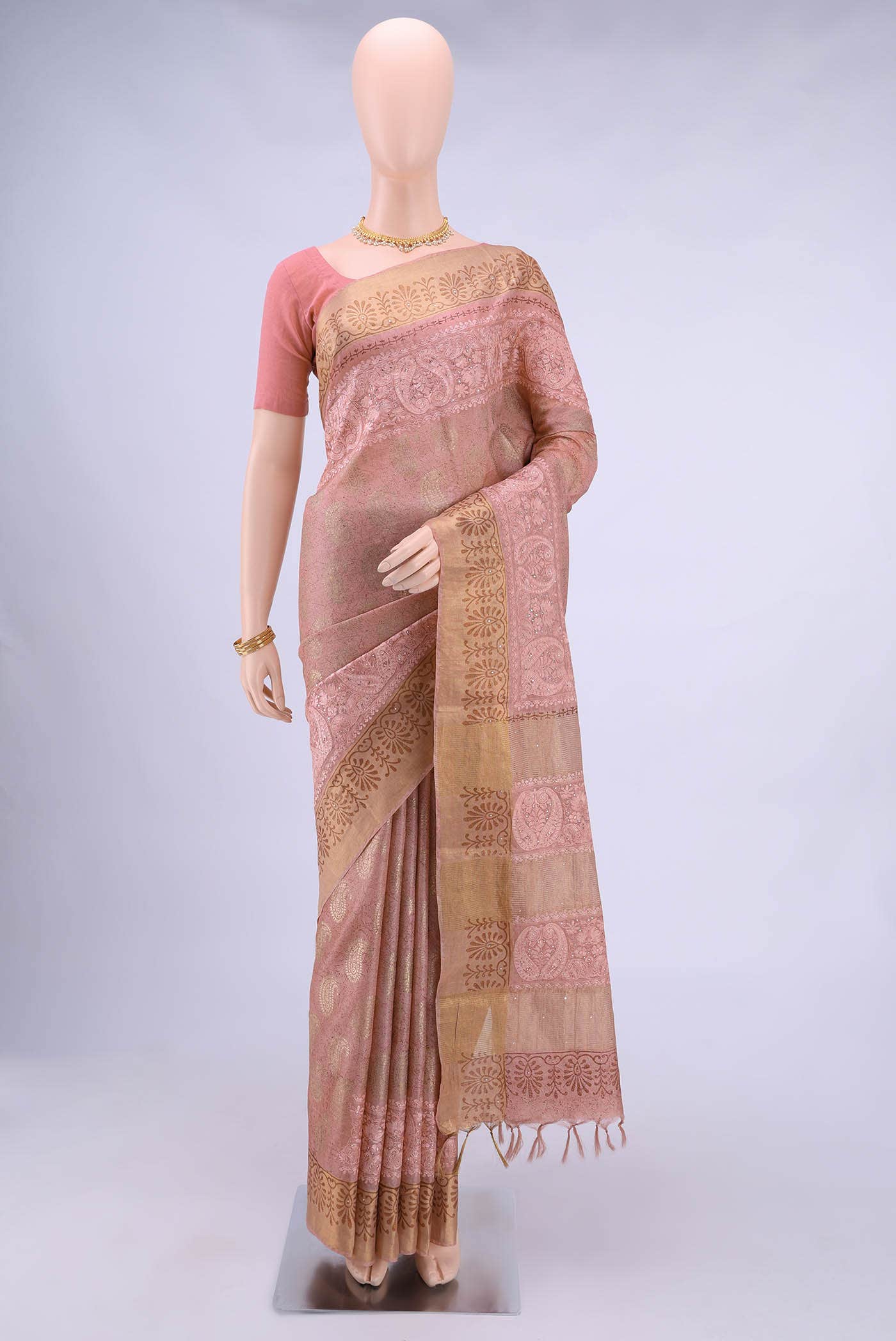 Peach Tussar Silk Saree