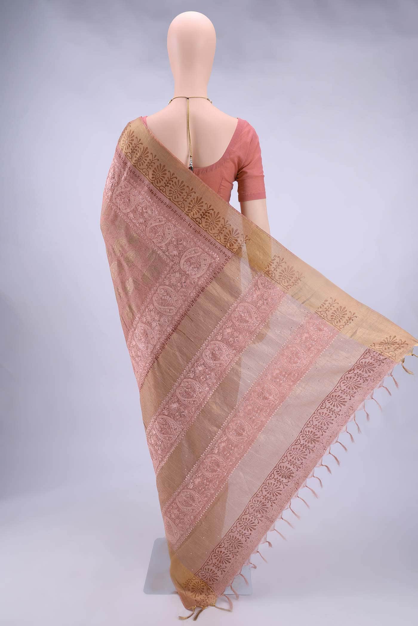 Peach Tussar Silk Saree