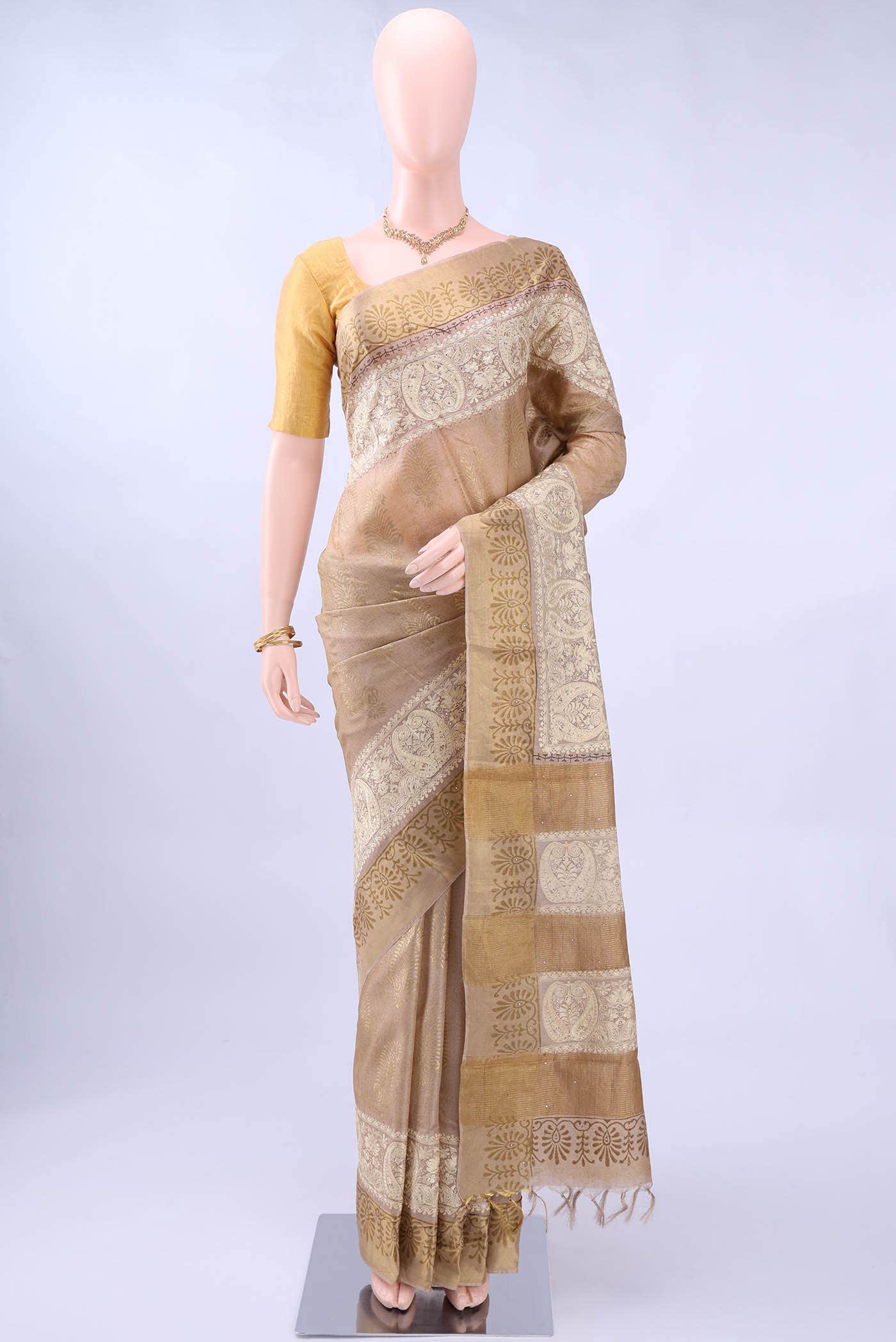 Beige Tussar Saree