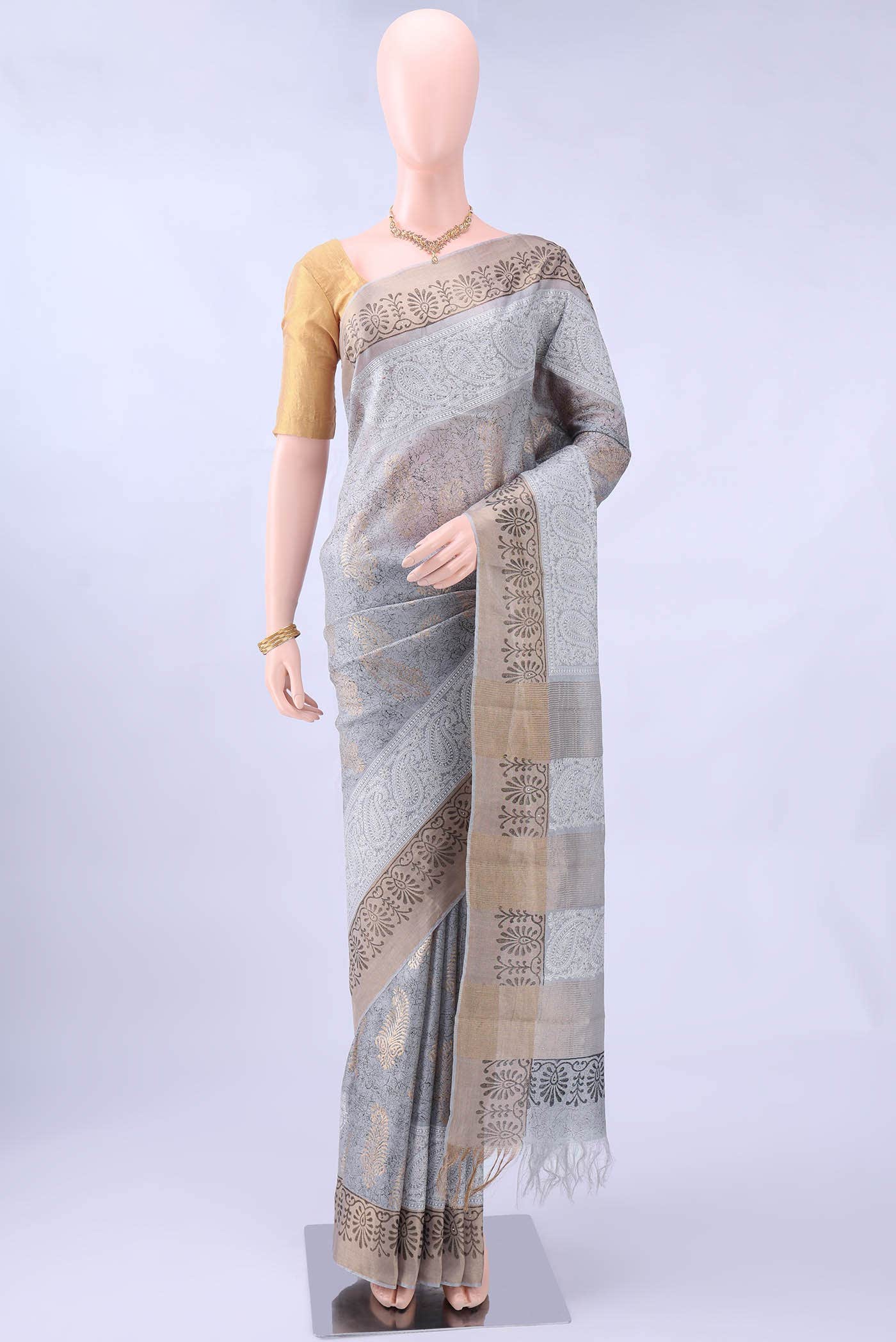 Blue Grey Tussar Saree