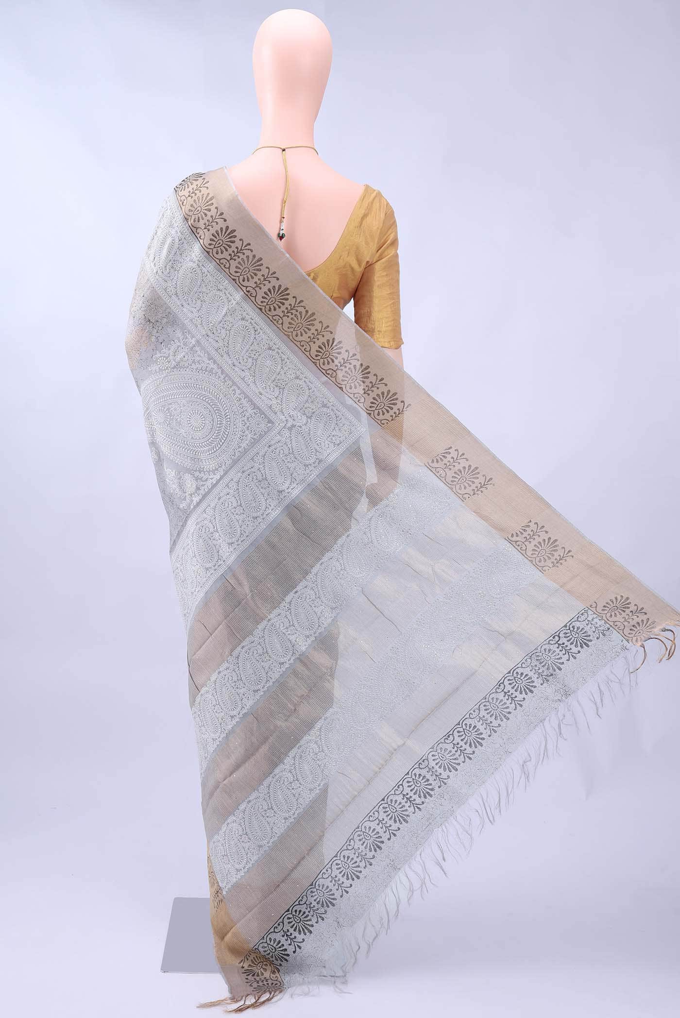 Blue Grey Tussar Saree