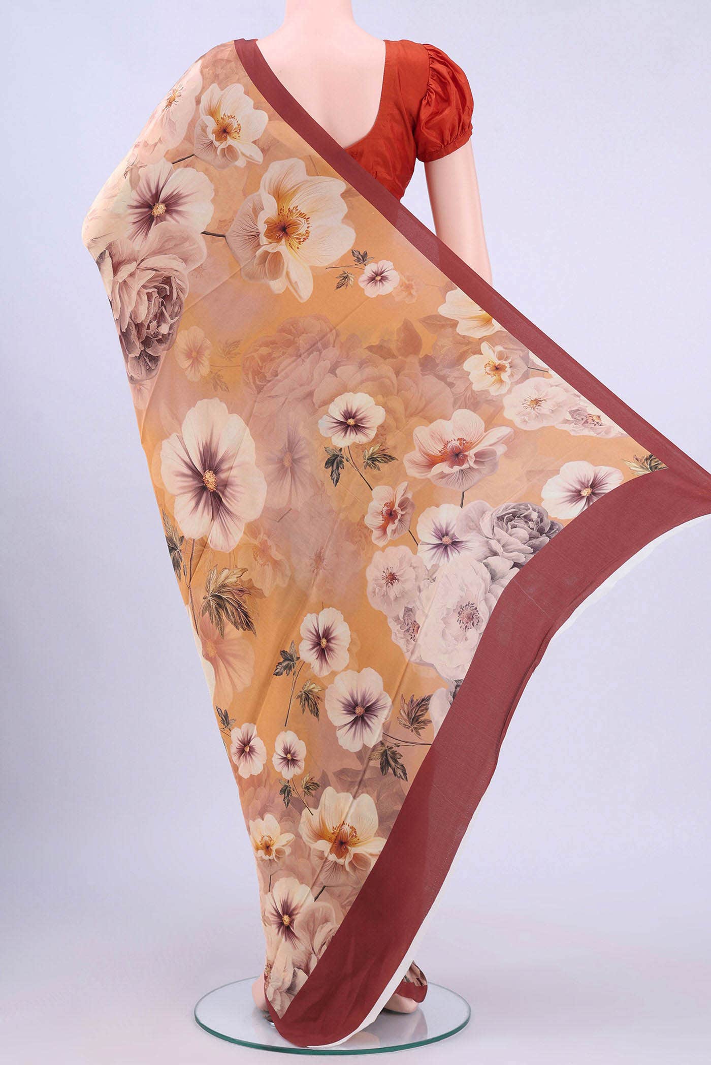 Beige Mysore Crepe Saree