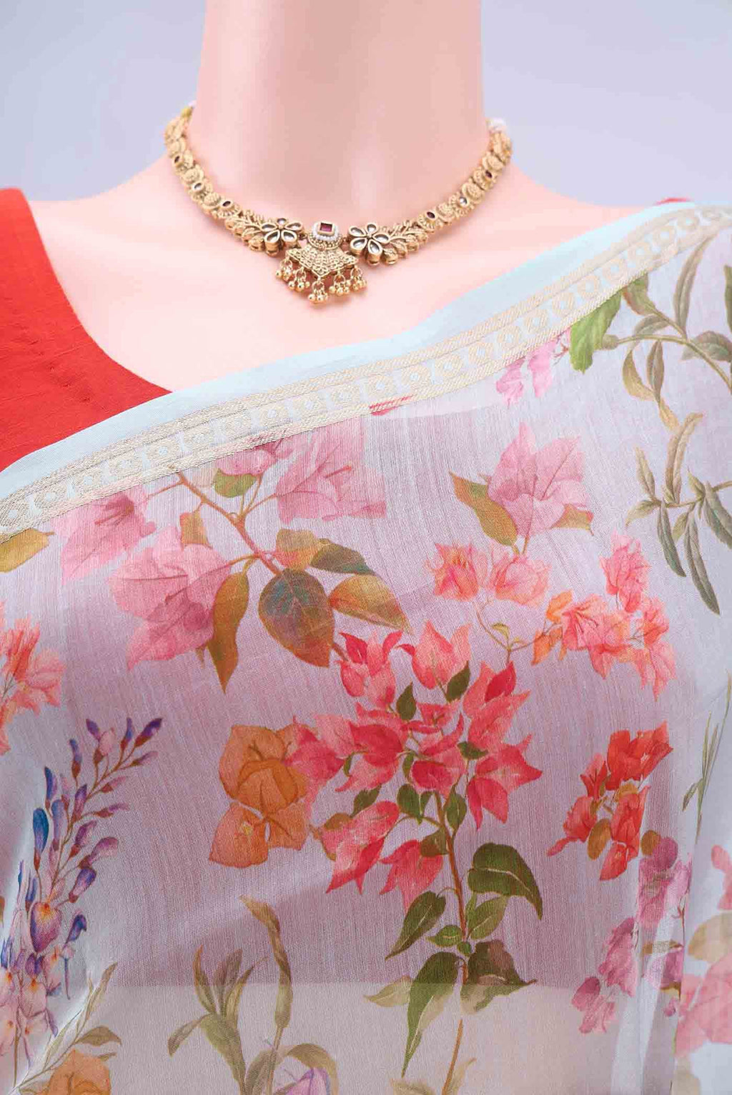 Sky Blue Chanderi Silk Saree