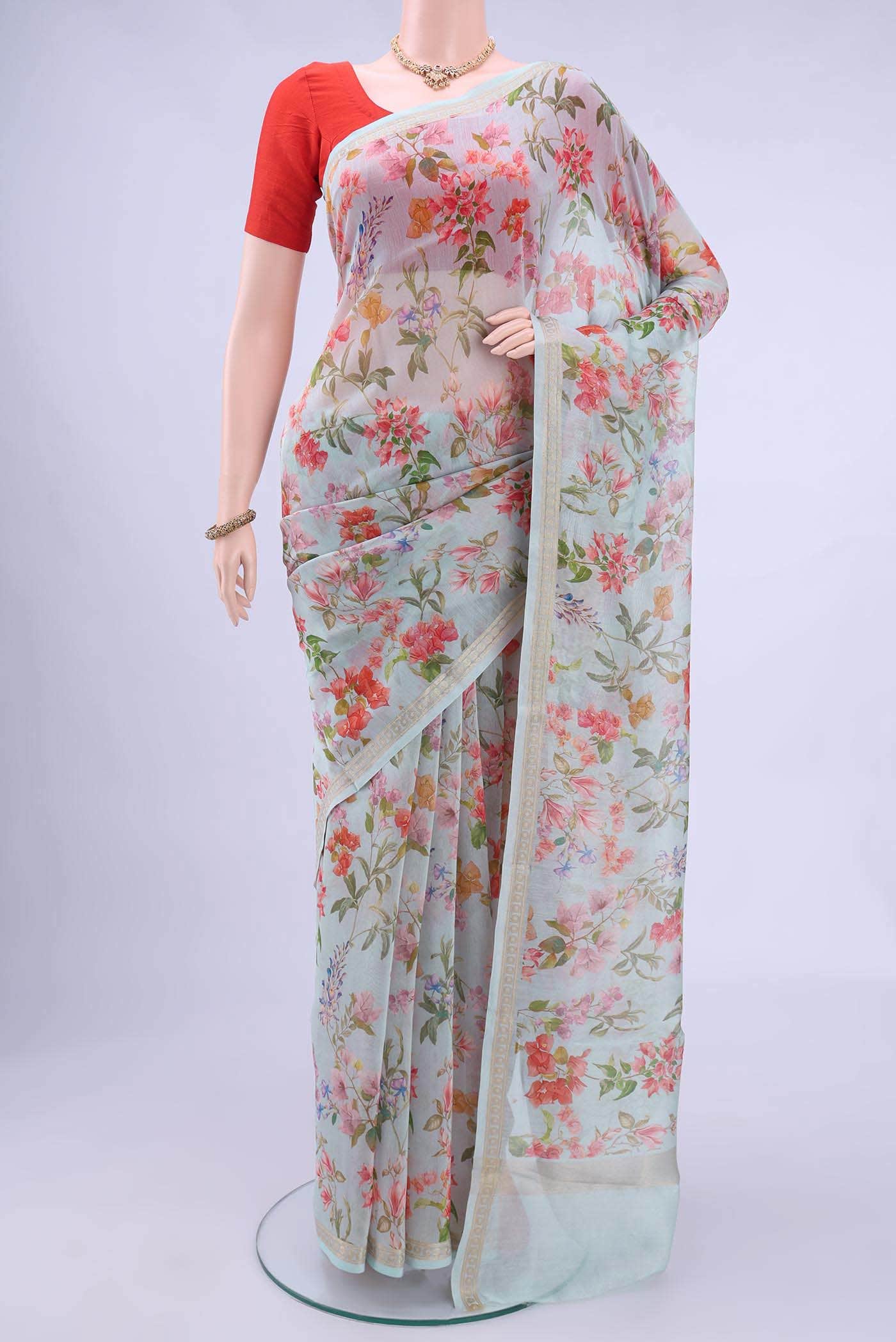Sky Blue Chanderi Silk Saree