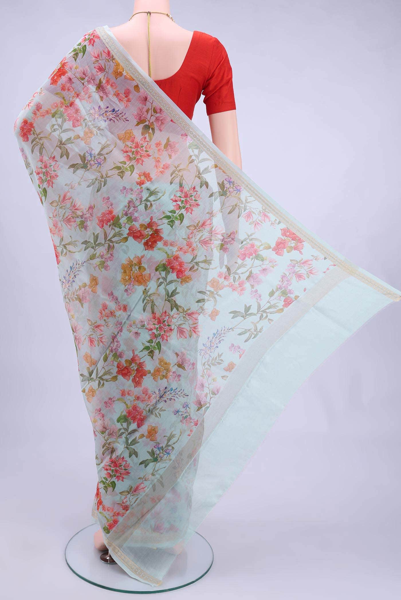 Sky Blue Chanderi Silk Saree
