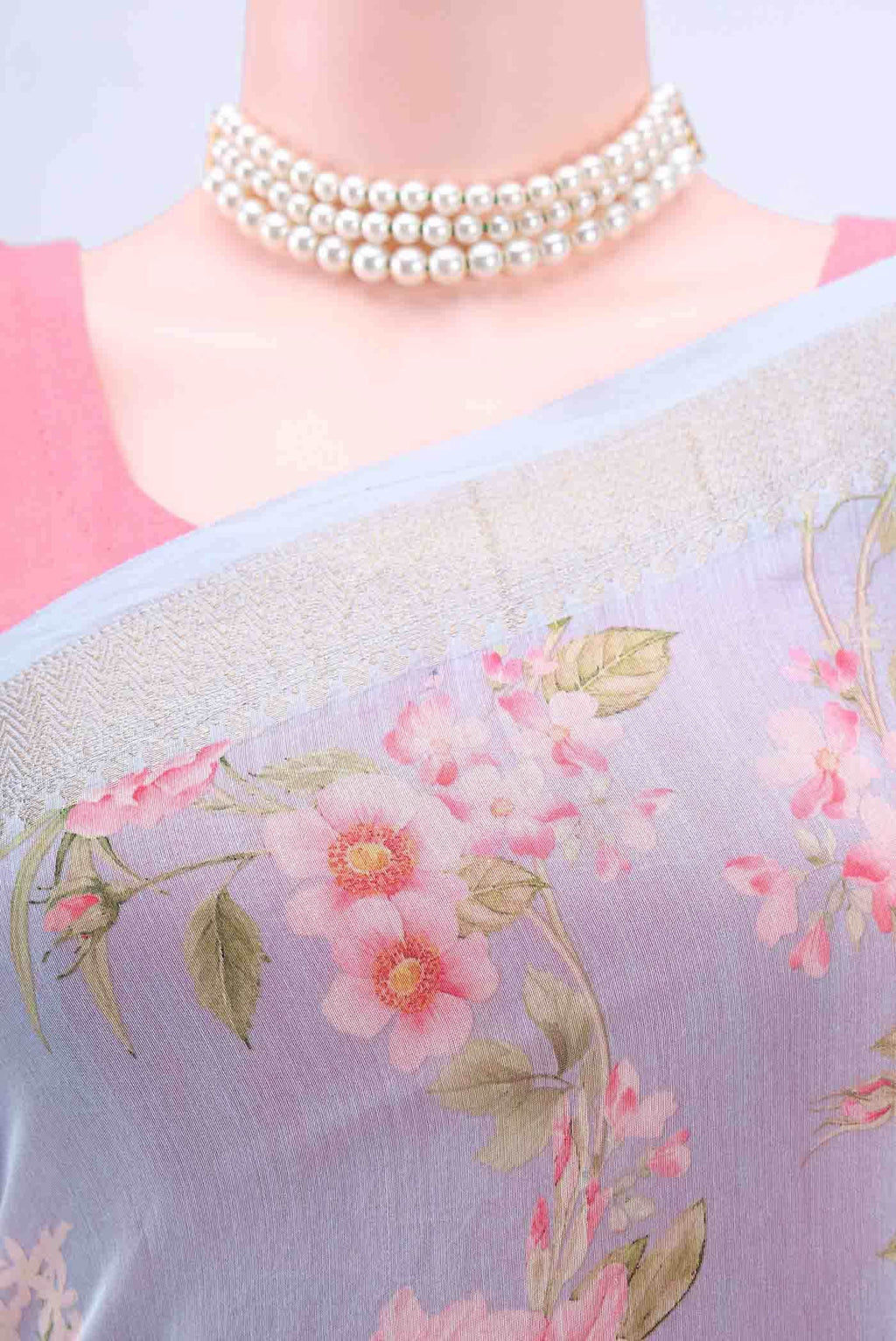 Sky Blue Blended Chanderi Silk Saree