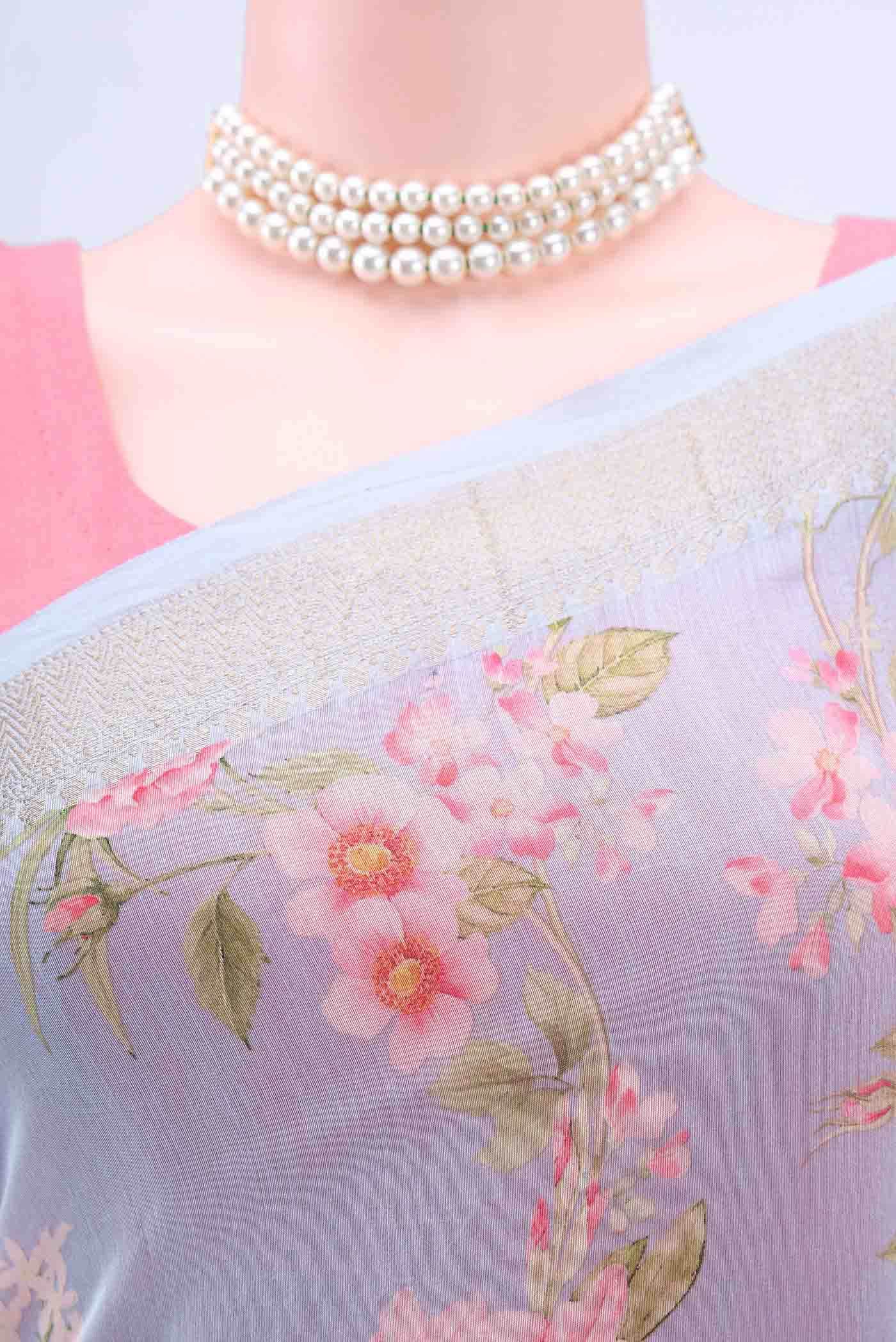 Sky Blue Blended Chanderi Silk Saree