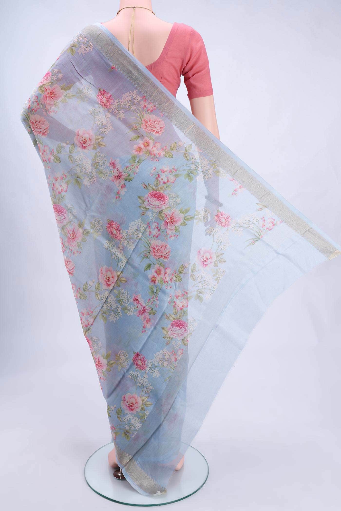 Sky Blue Blended Chanderi Silk Saree