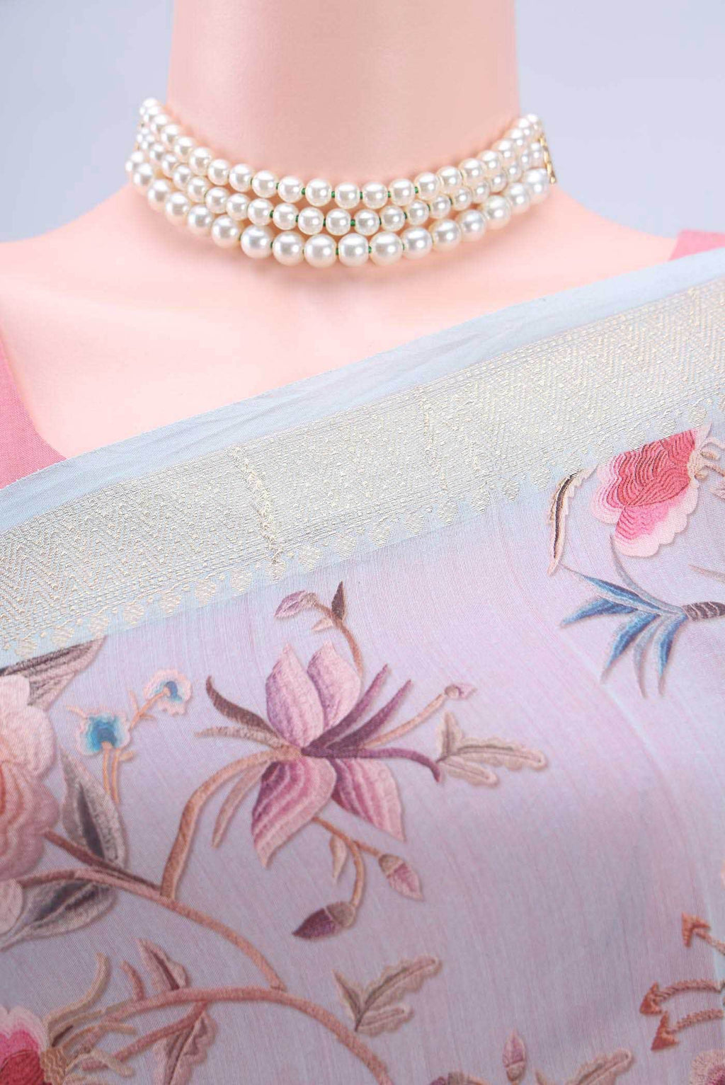 Sky Blue Chanderi Silk Saree