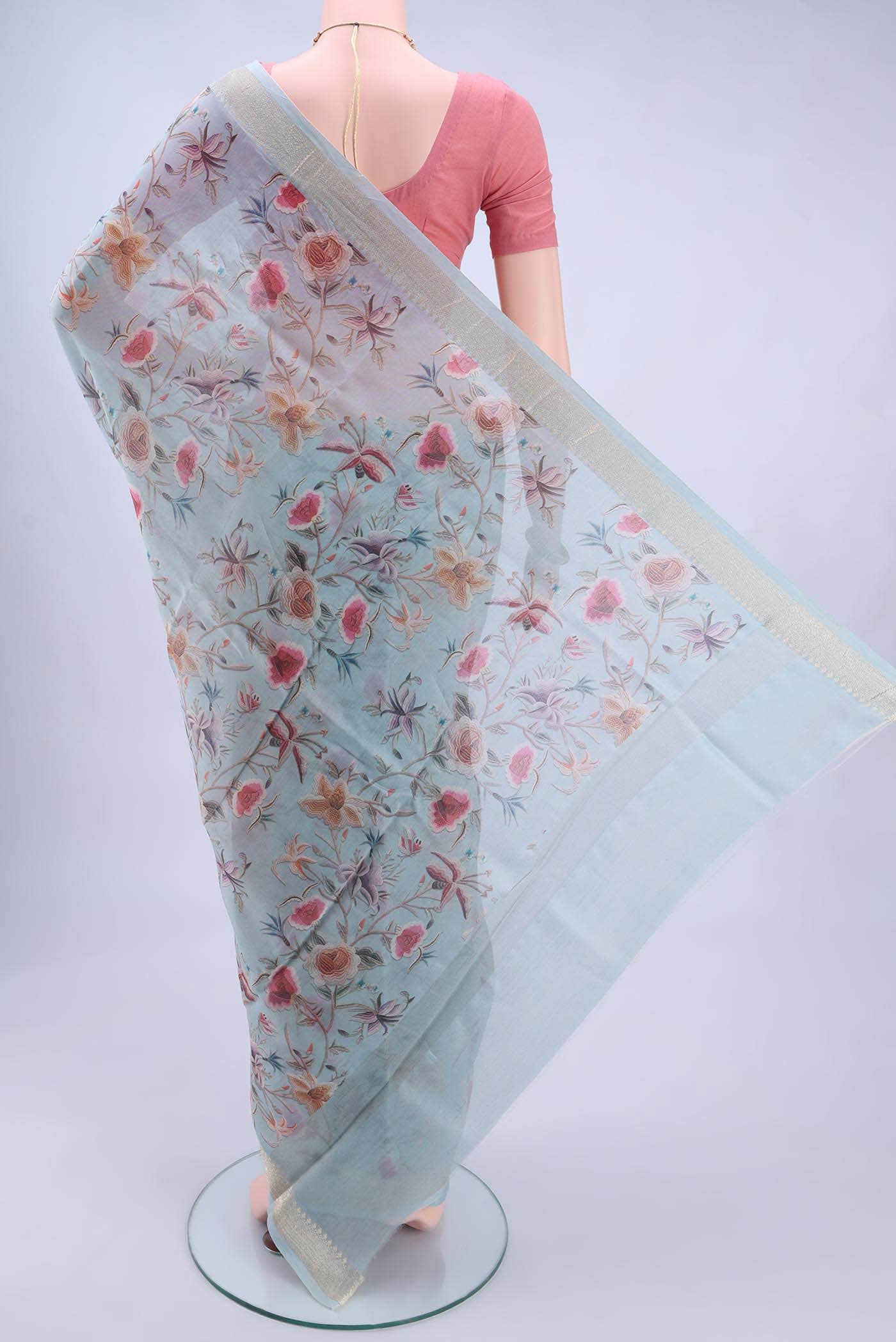 Sky Blue Chanderi Silk Saree