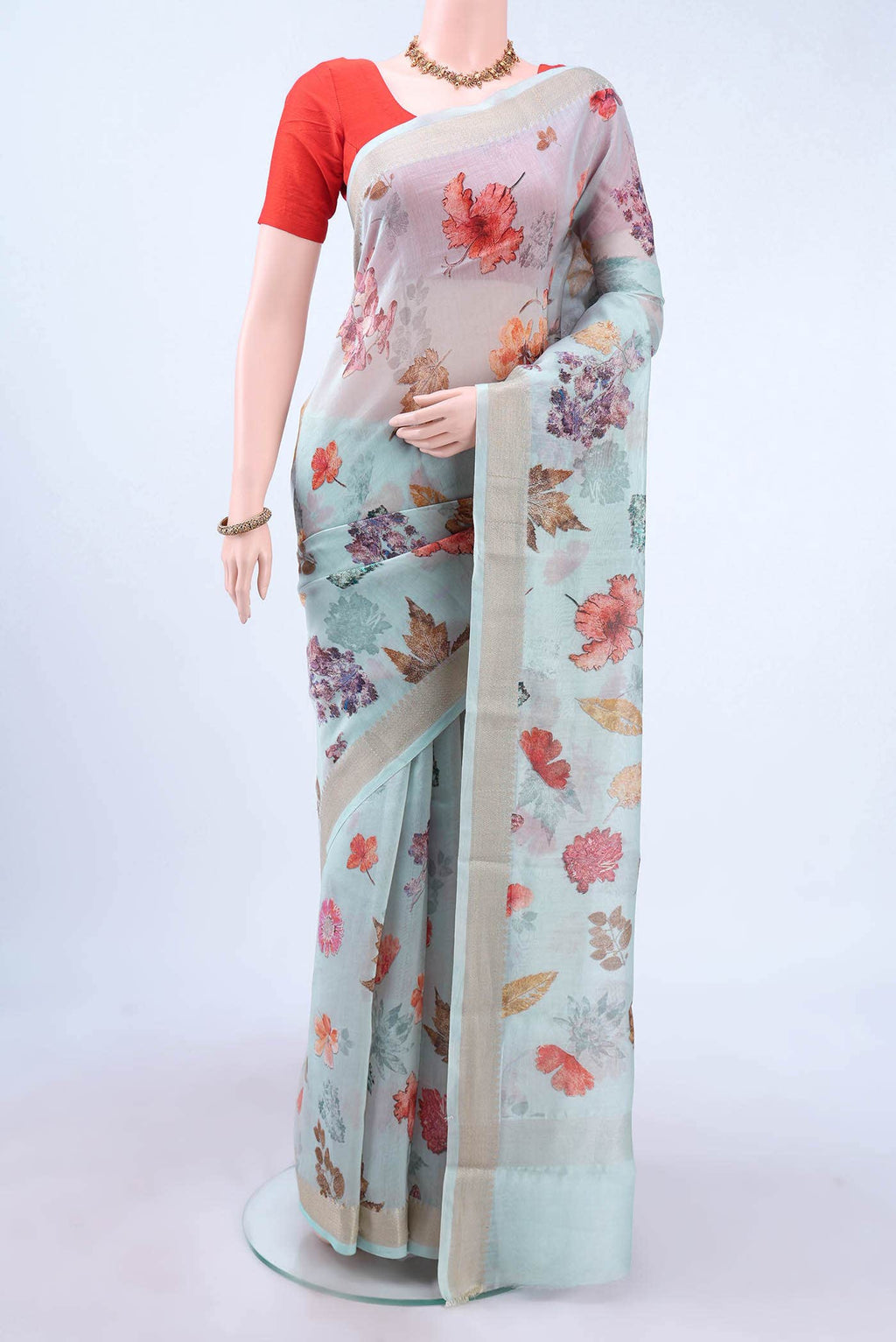 Sky Blue Blended Chanderi Silk Saree