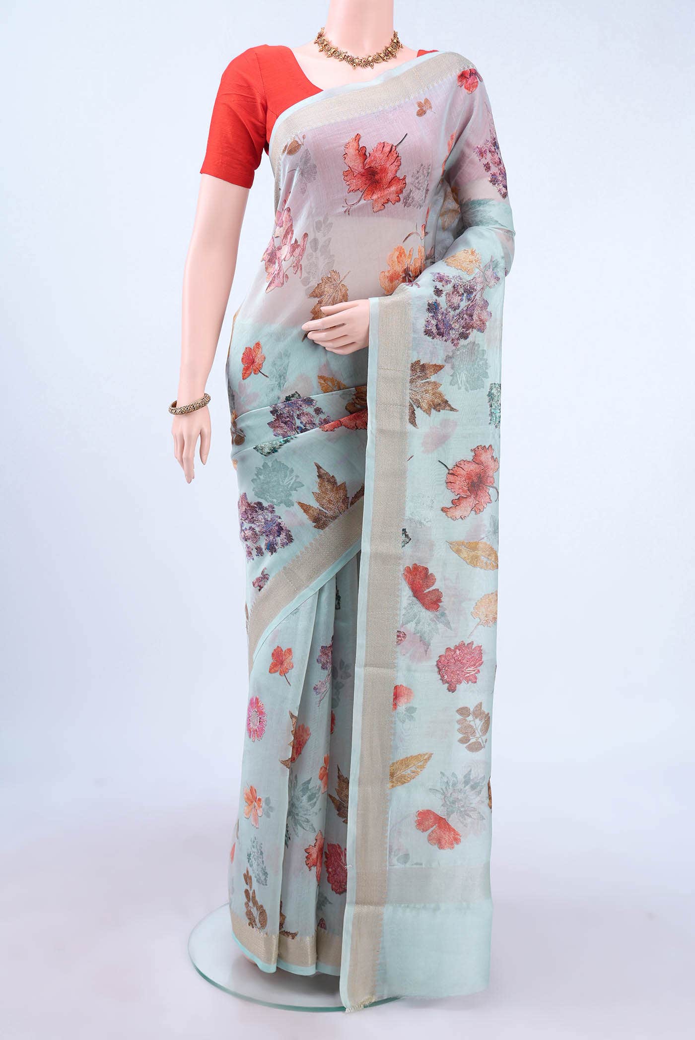 Sky Blue Blended Chanderi Silk Saree