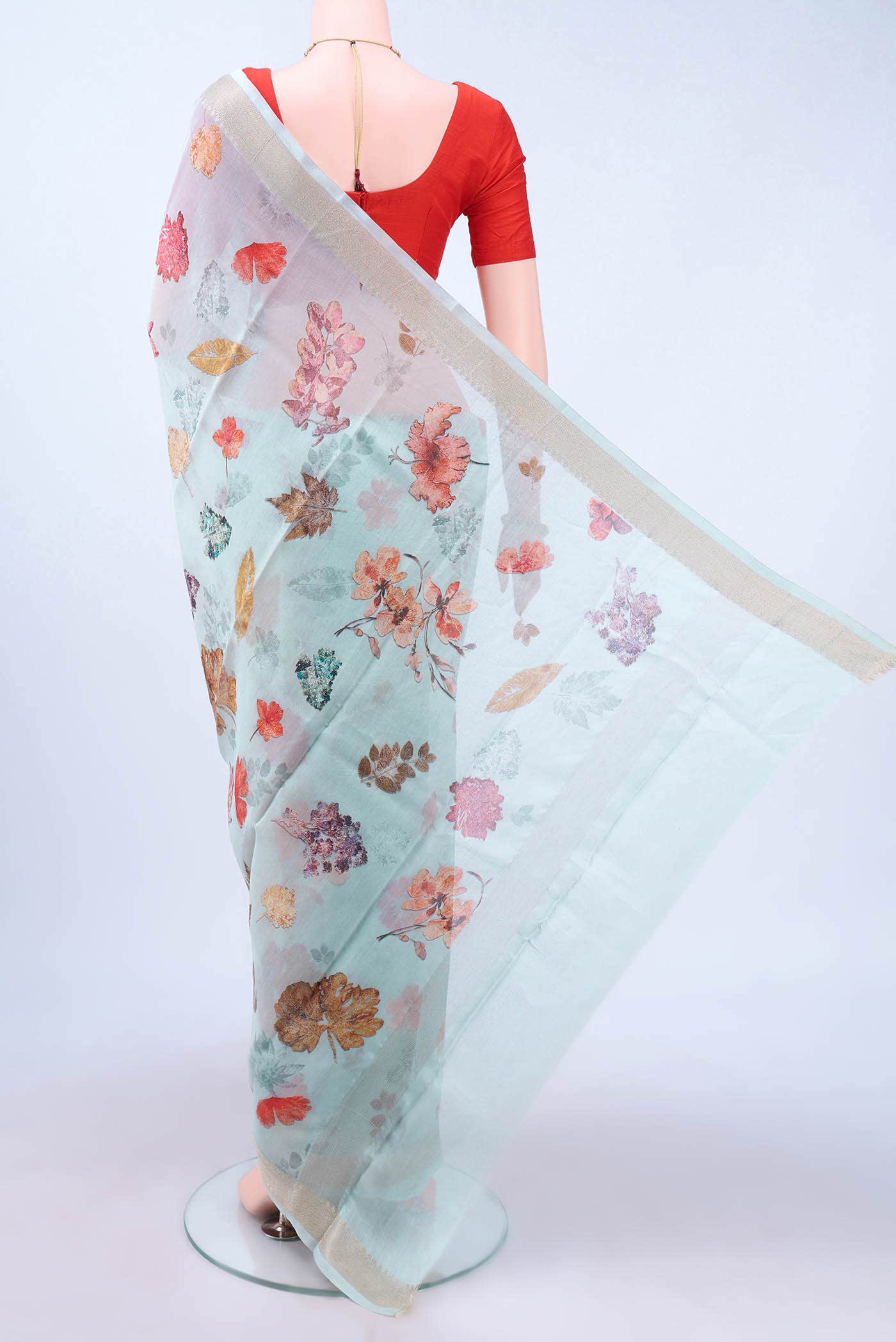 Sky Blue Blended Chanderi Silk Saree