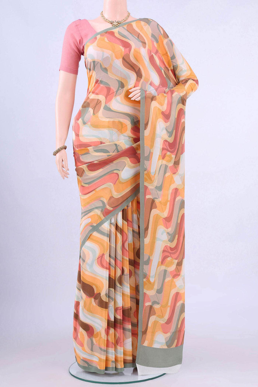 Peach Mysore Crepe Saree