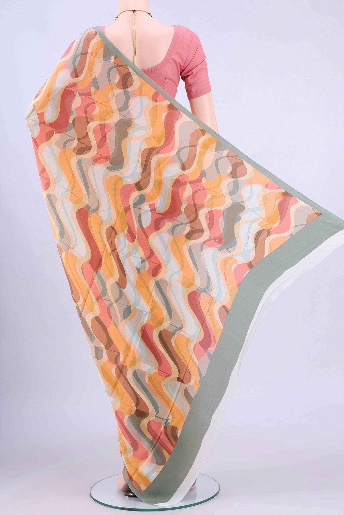 Peach Mysore Crepe Saree