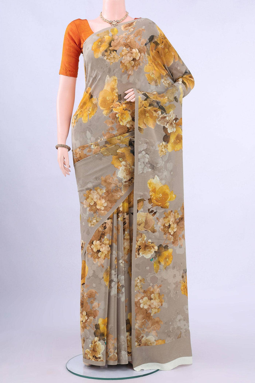 Beige Mysore Crepe Saree