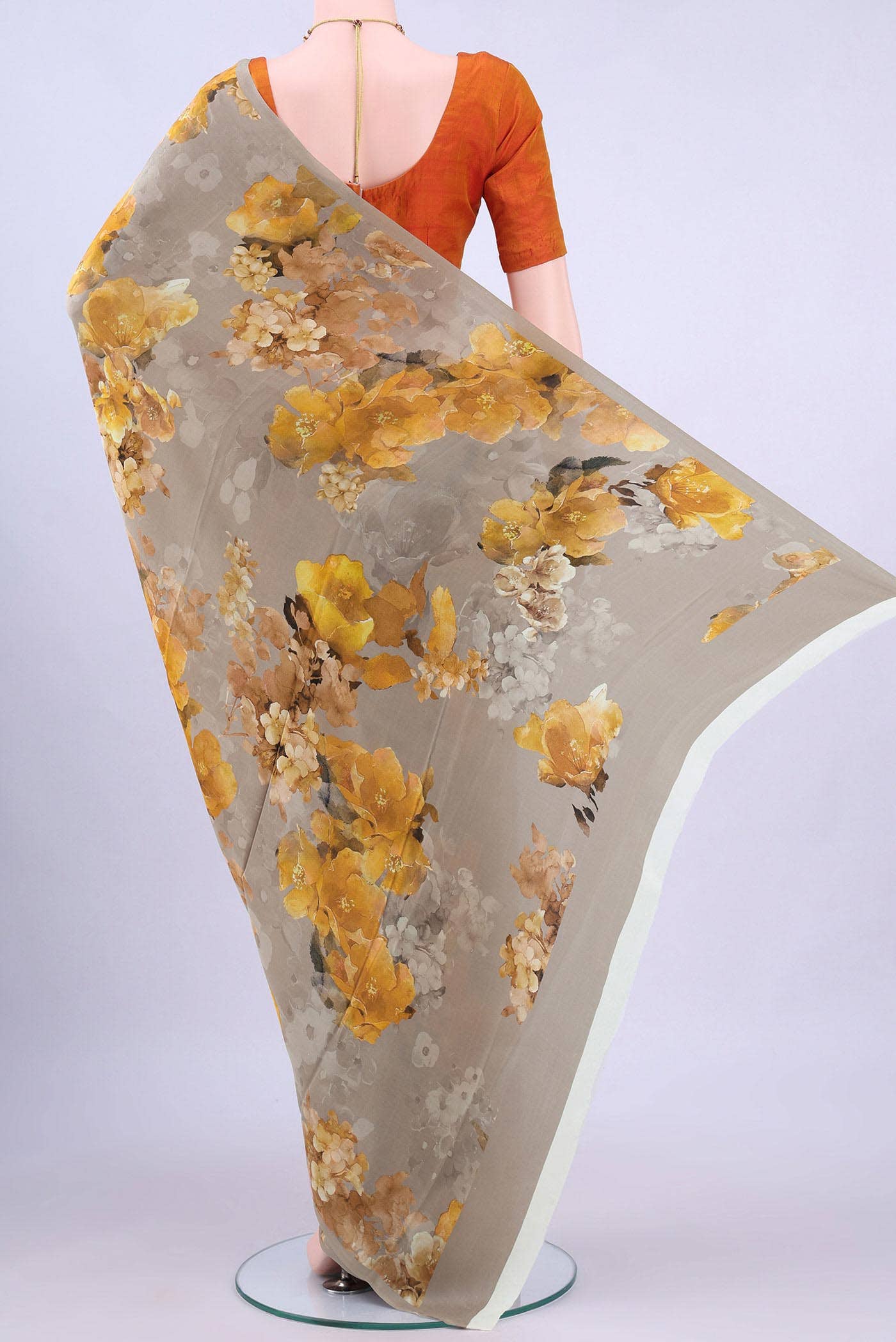 Beige Mysore Crepe Saree