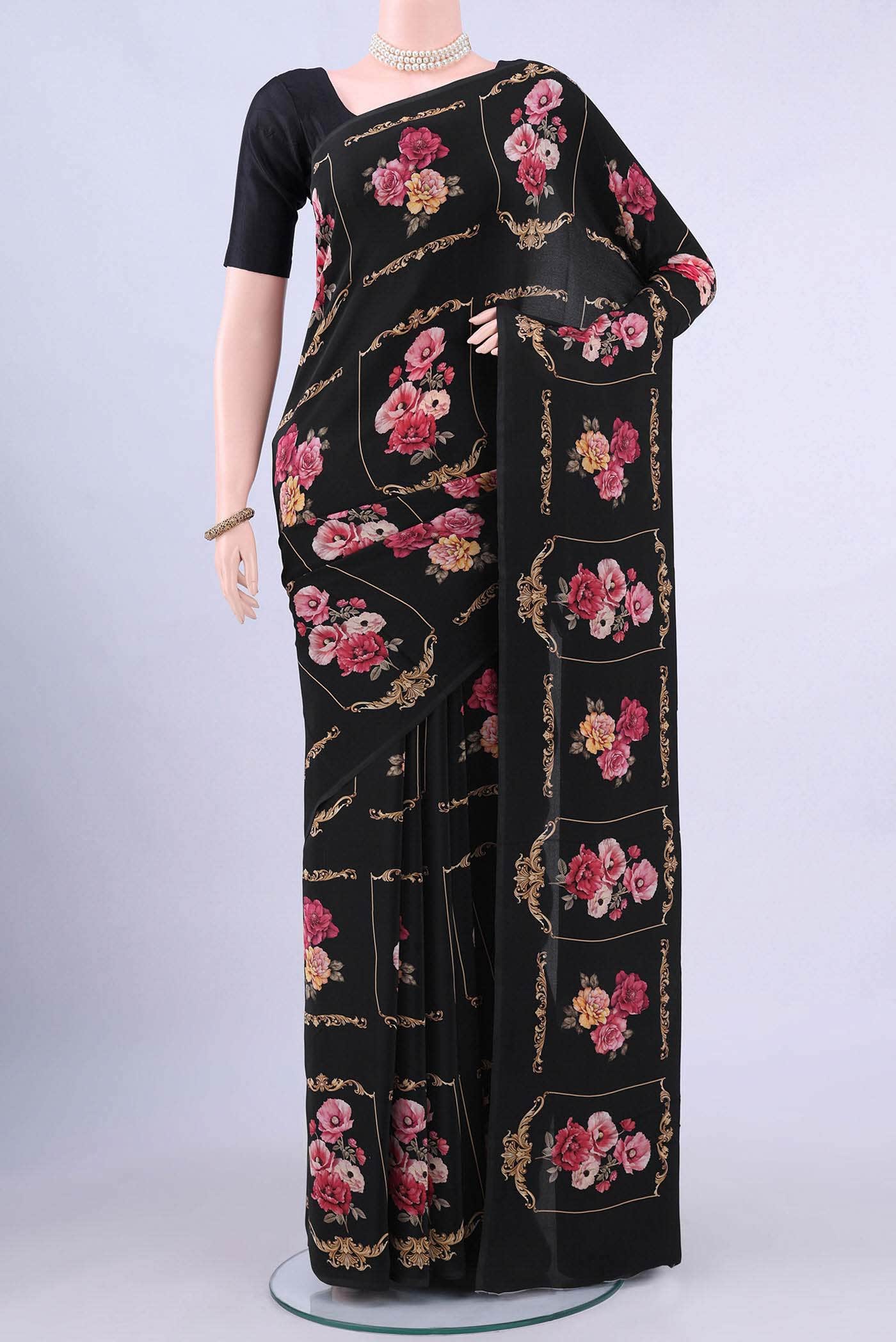 Black Mysore Crepe Saree