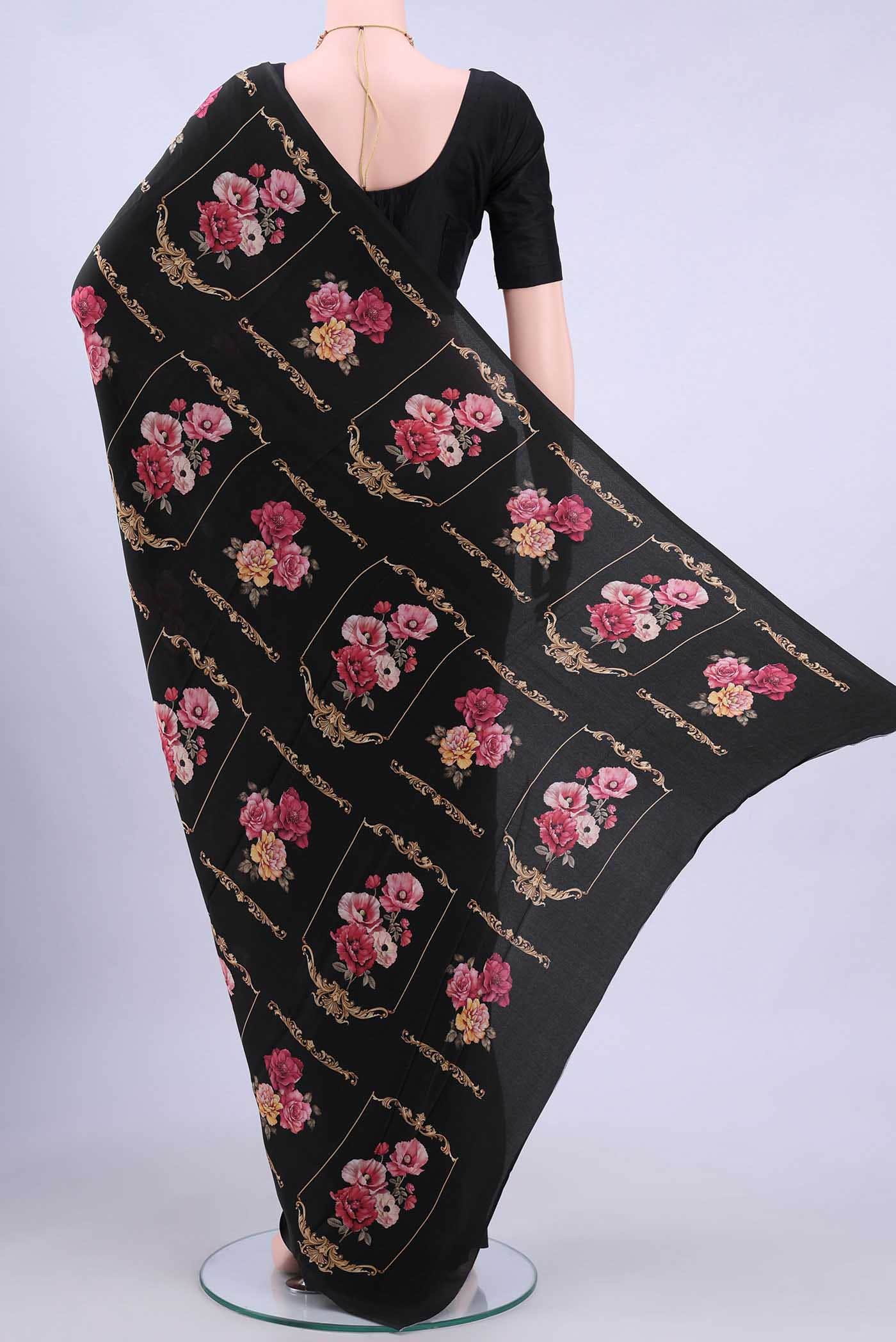Black Mysore Crepe Saree