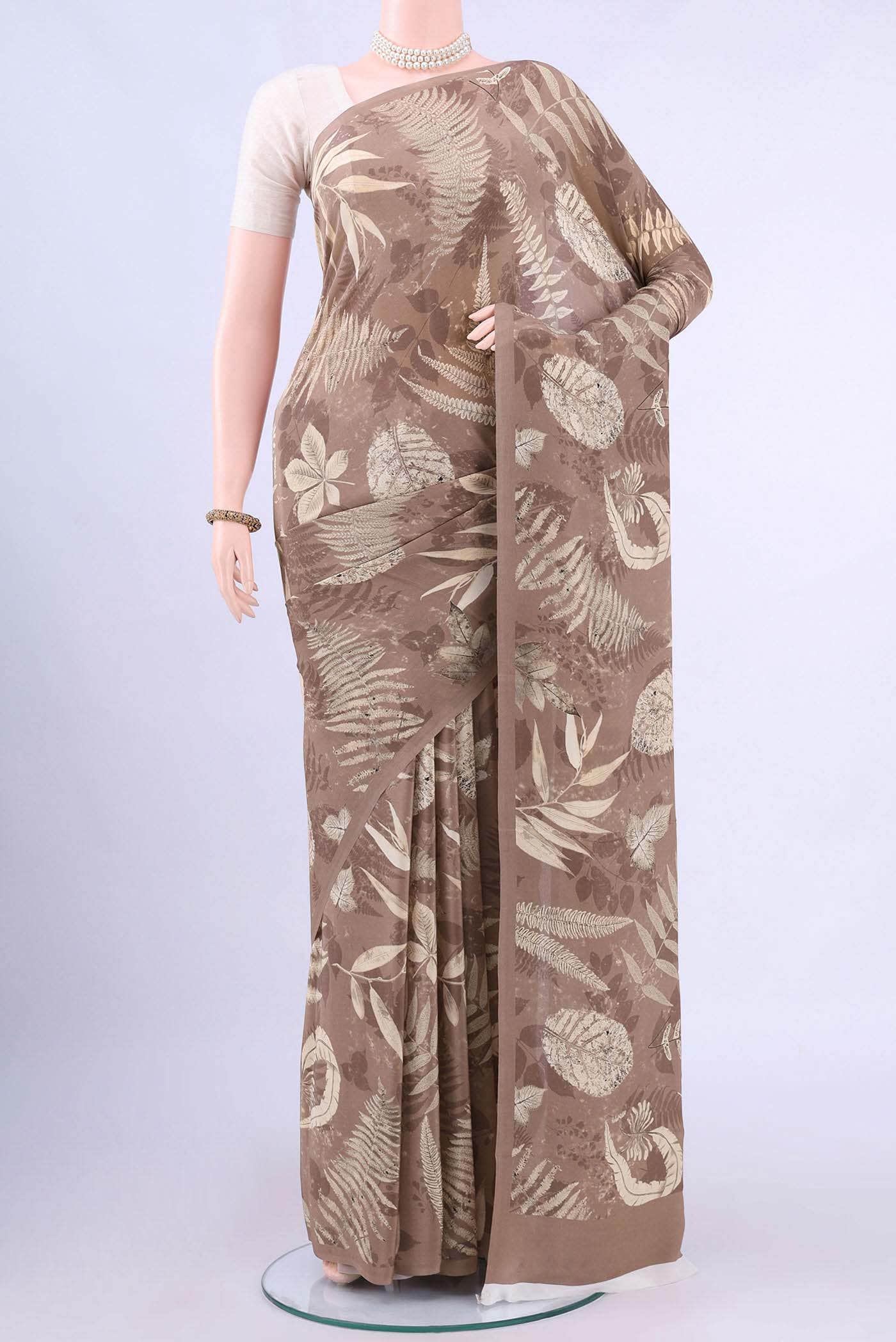 Brown Mysore Crepe Saree