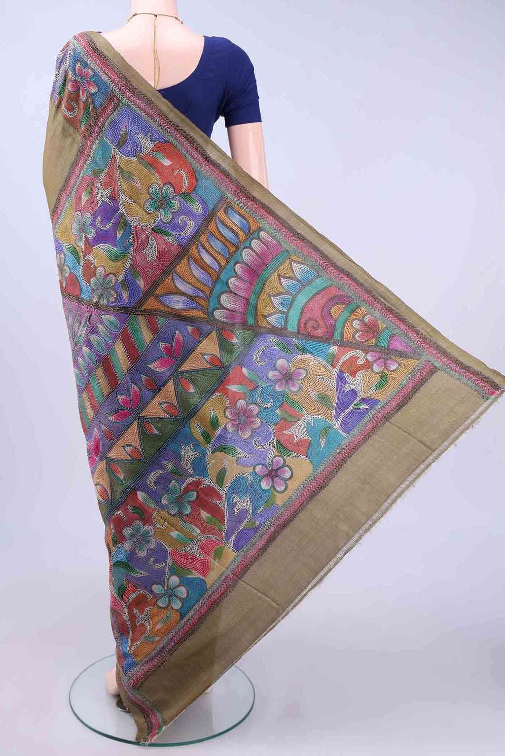 Mehandi Green Kantha Silk Saree