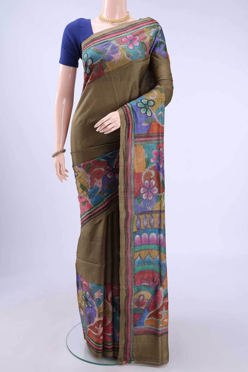 Mehandi Green Kantha Silk Saree
