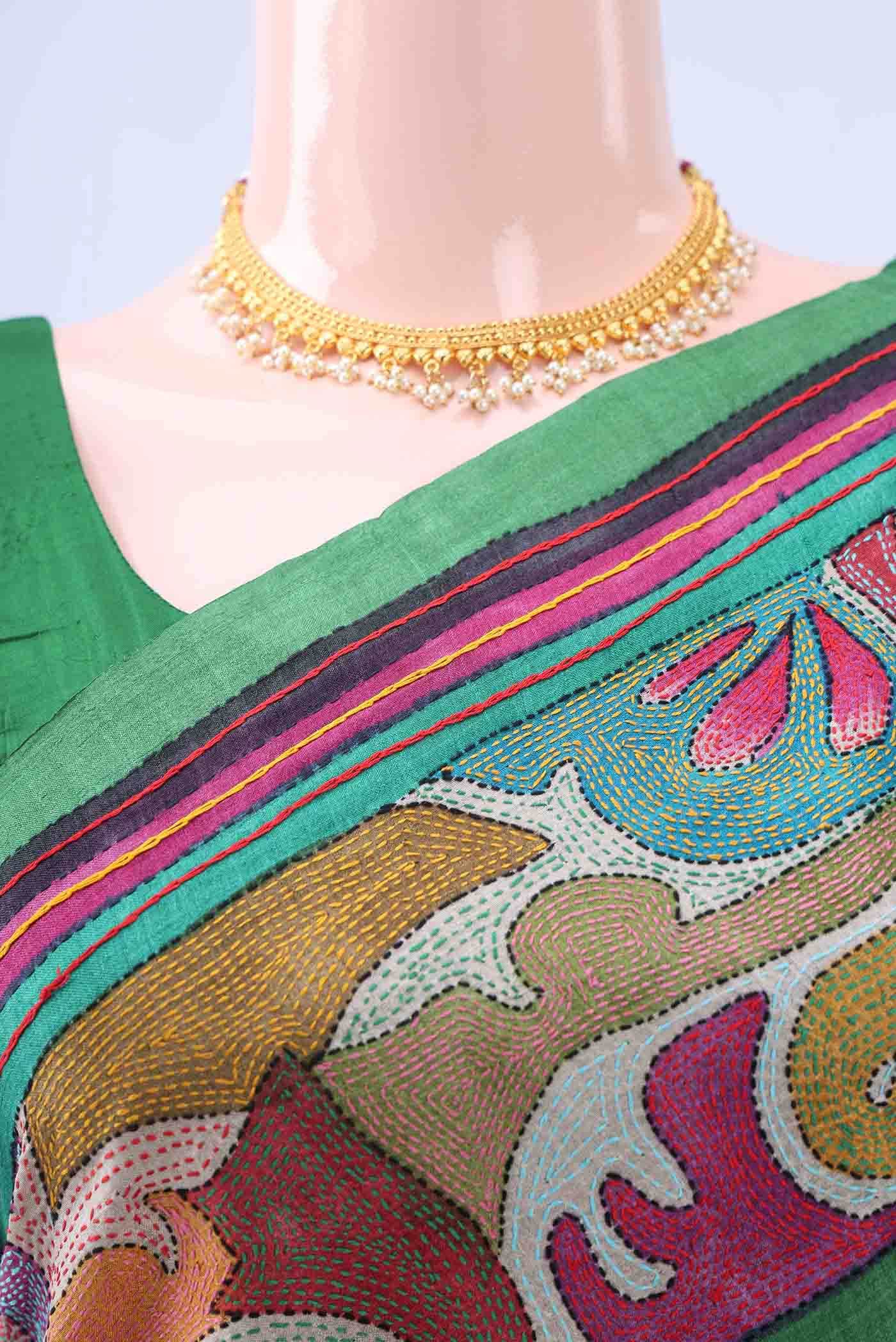 Green Kantha Silk Saree