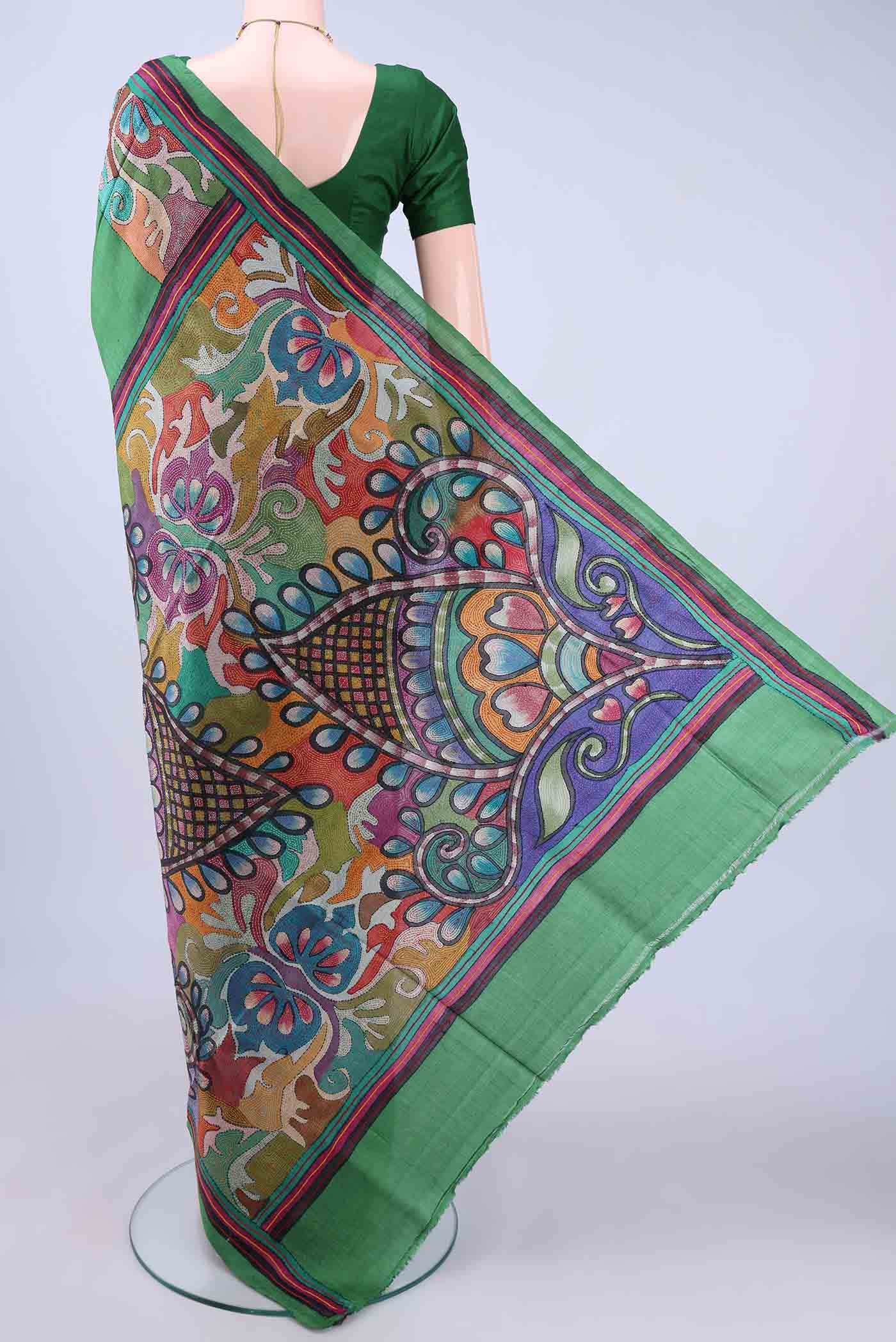 Green Kantha Silk Saree