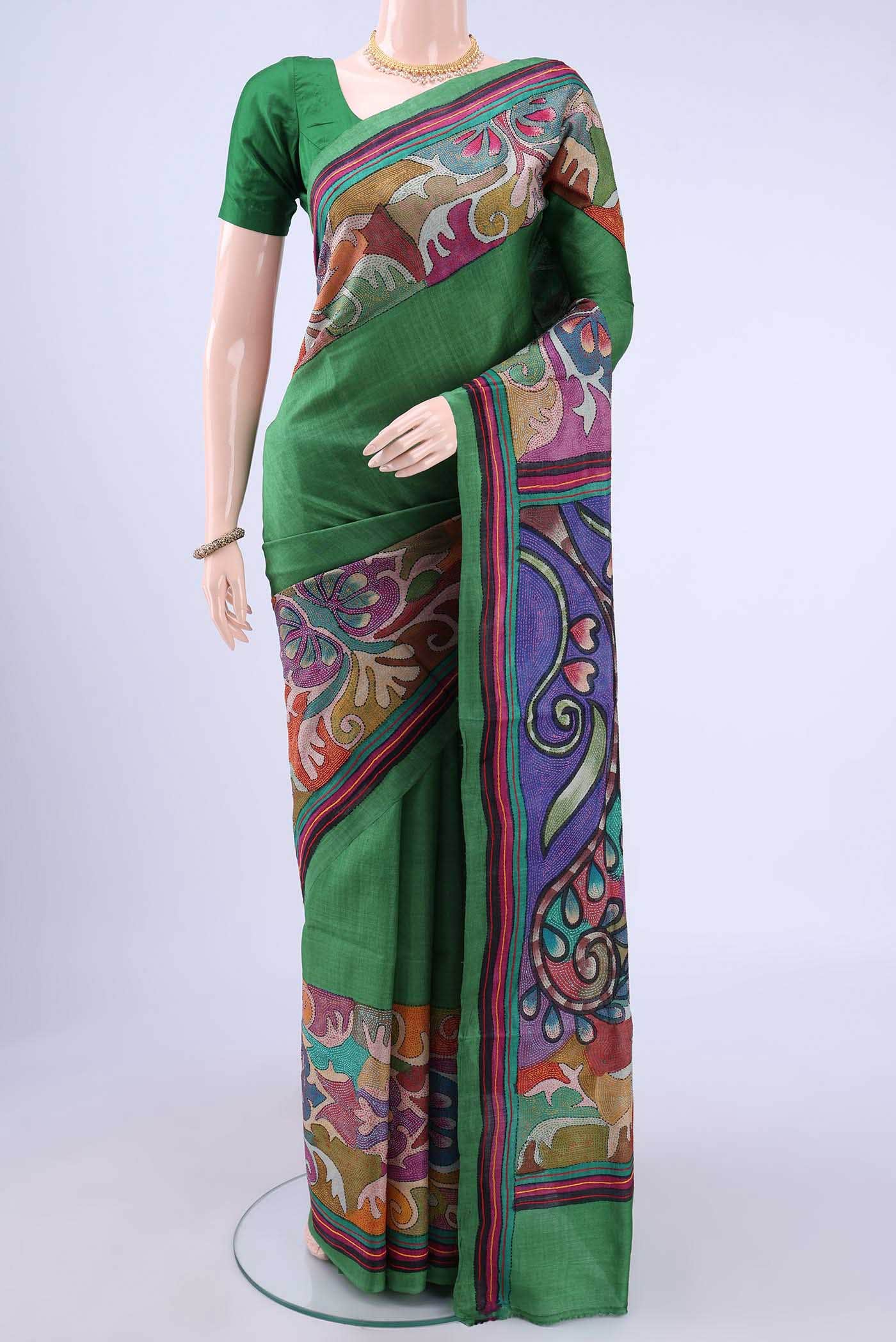 Green Kantha Silk Saree