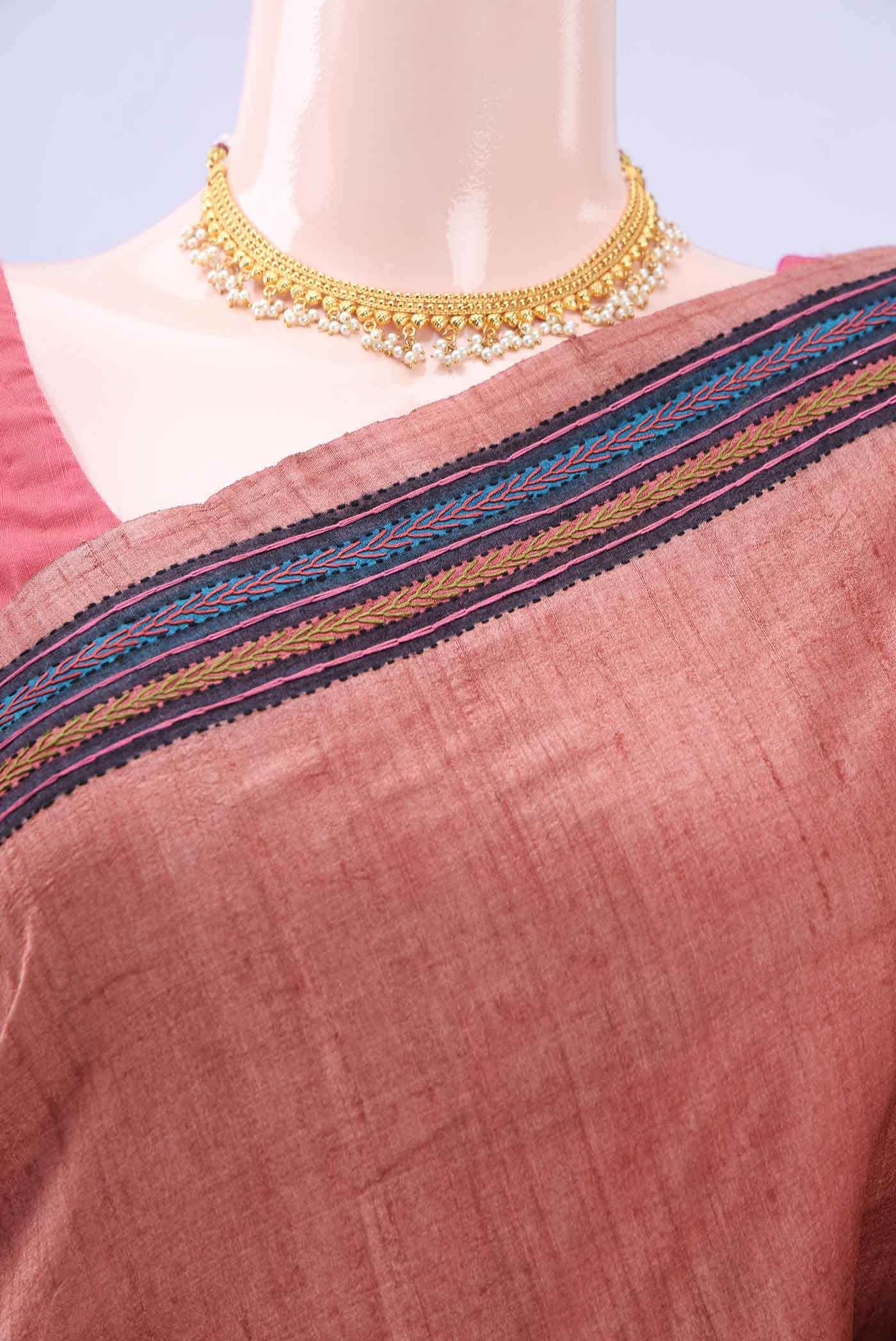 Peach Kantha Silk Saree