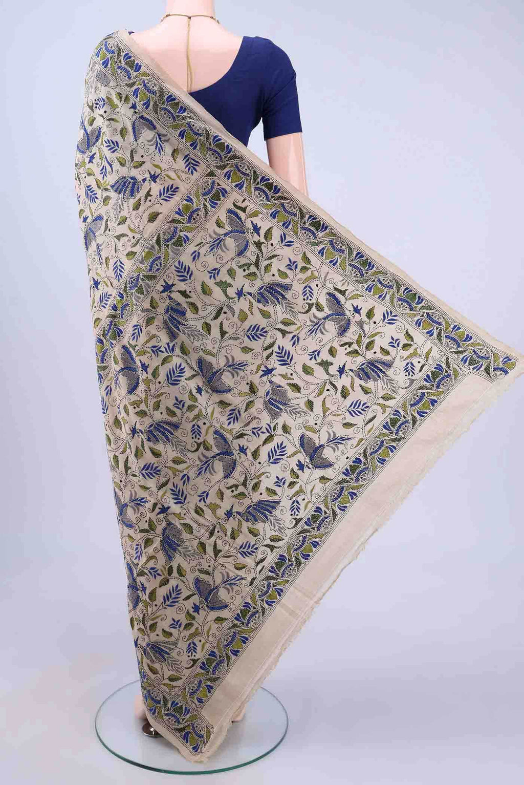 Beige Kantha Silk Saree