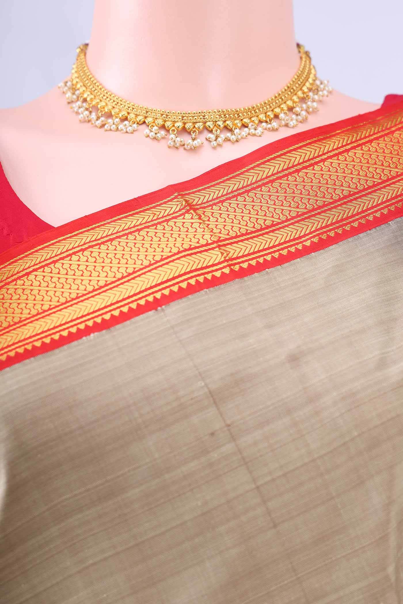 Beige Kanchipuram Silk Saree
