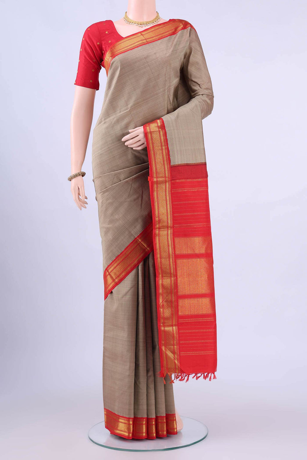 Beige Kanchipuram Silk Saree