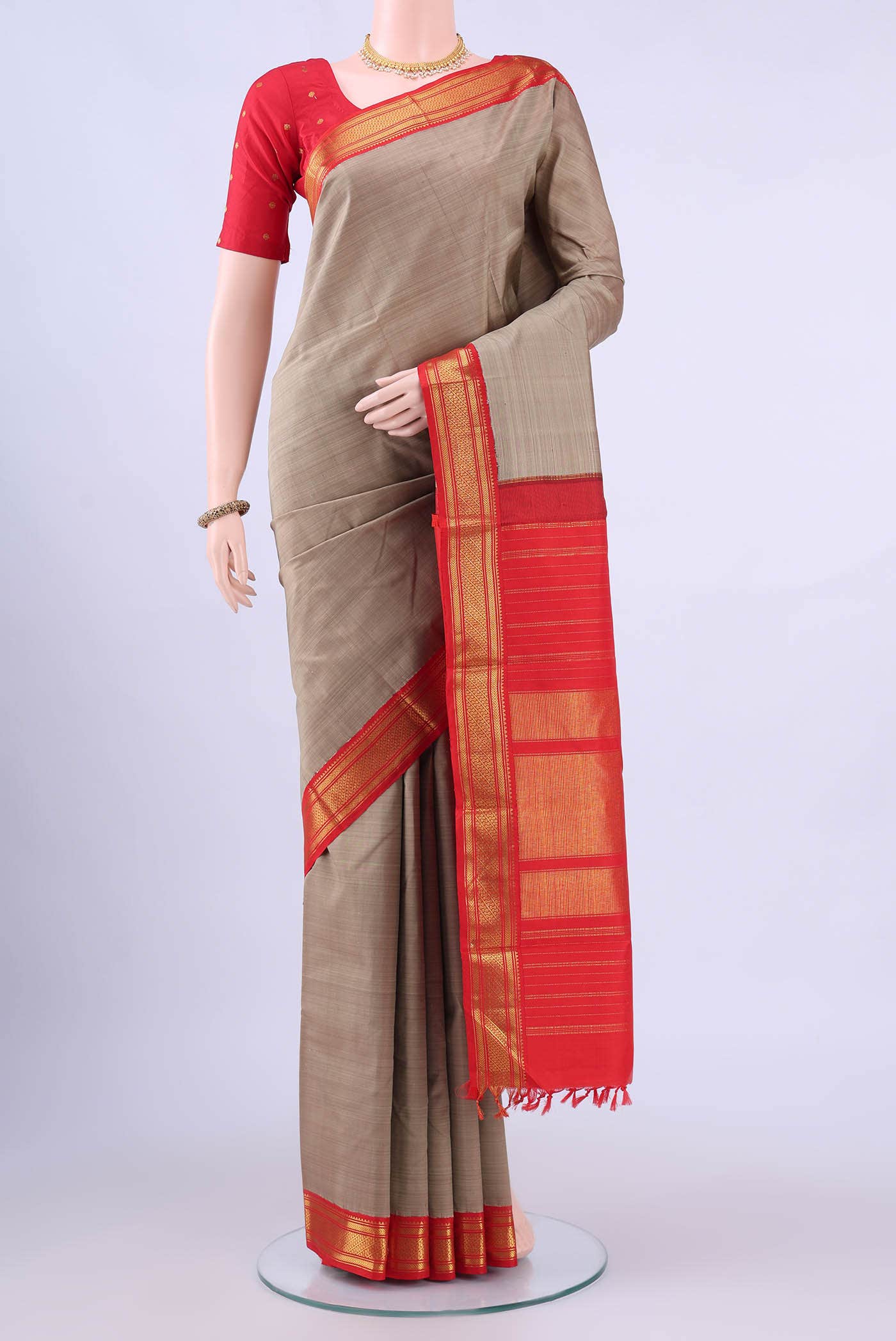 Beige Kanchipuram Silk Saree