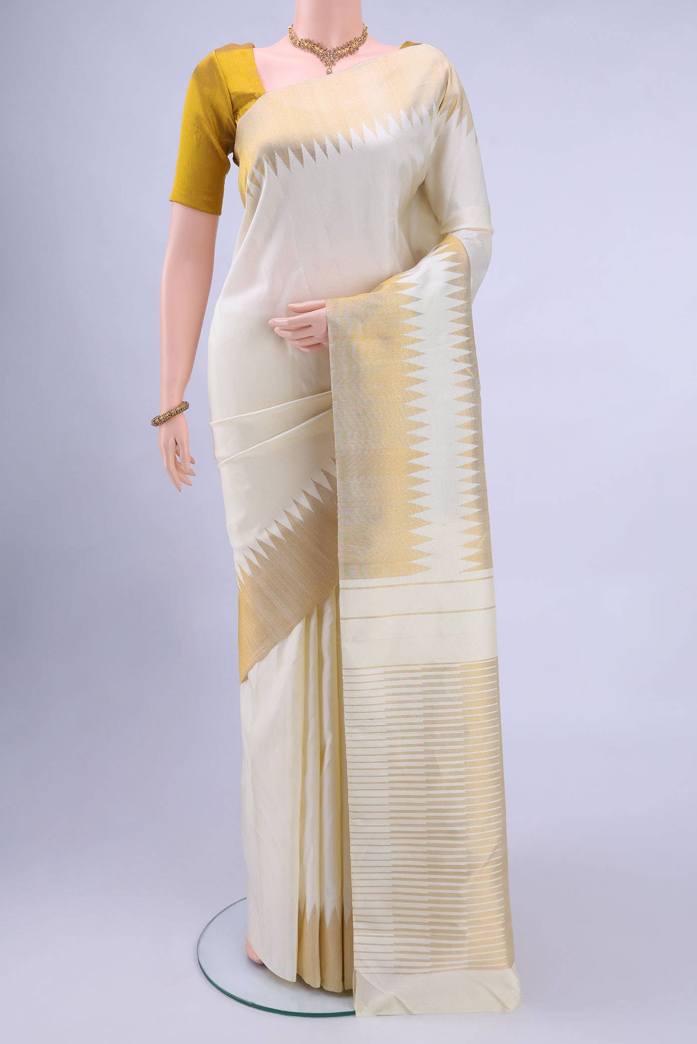 Off White Kanchipuram Silk Saree