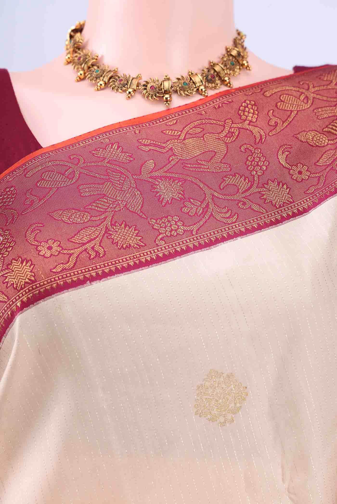 Pure Silk Pure Zari Beige Kanchipuram Saree