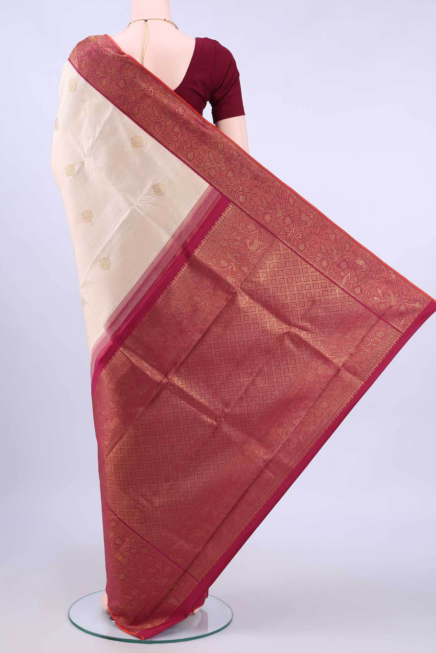 Pure Silk Pure Zari Beige Kanchipuram Saree